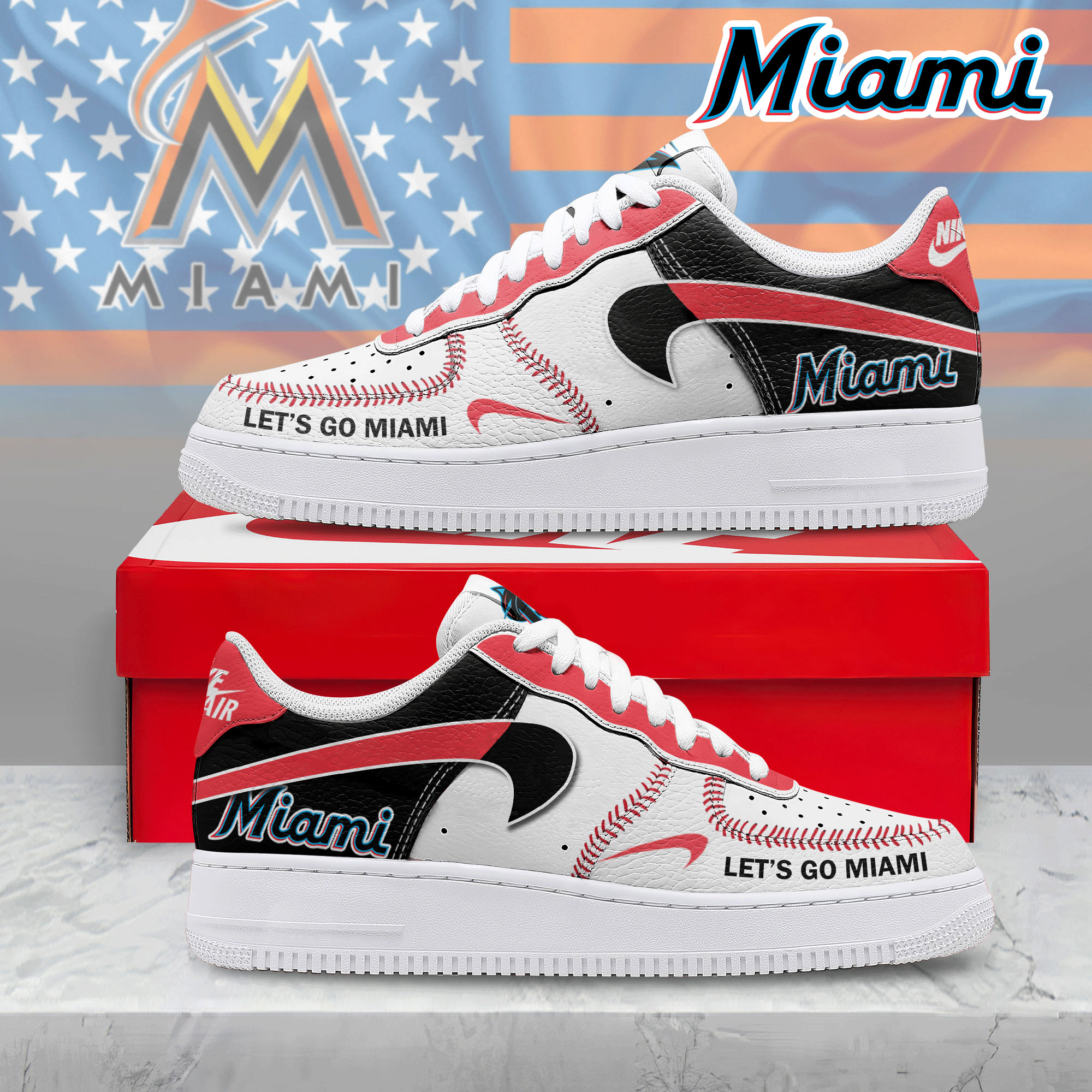 JWFancy Miami Marlins Air Low-Top Sneakers Shoes For Men And Women