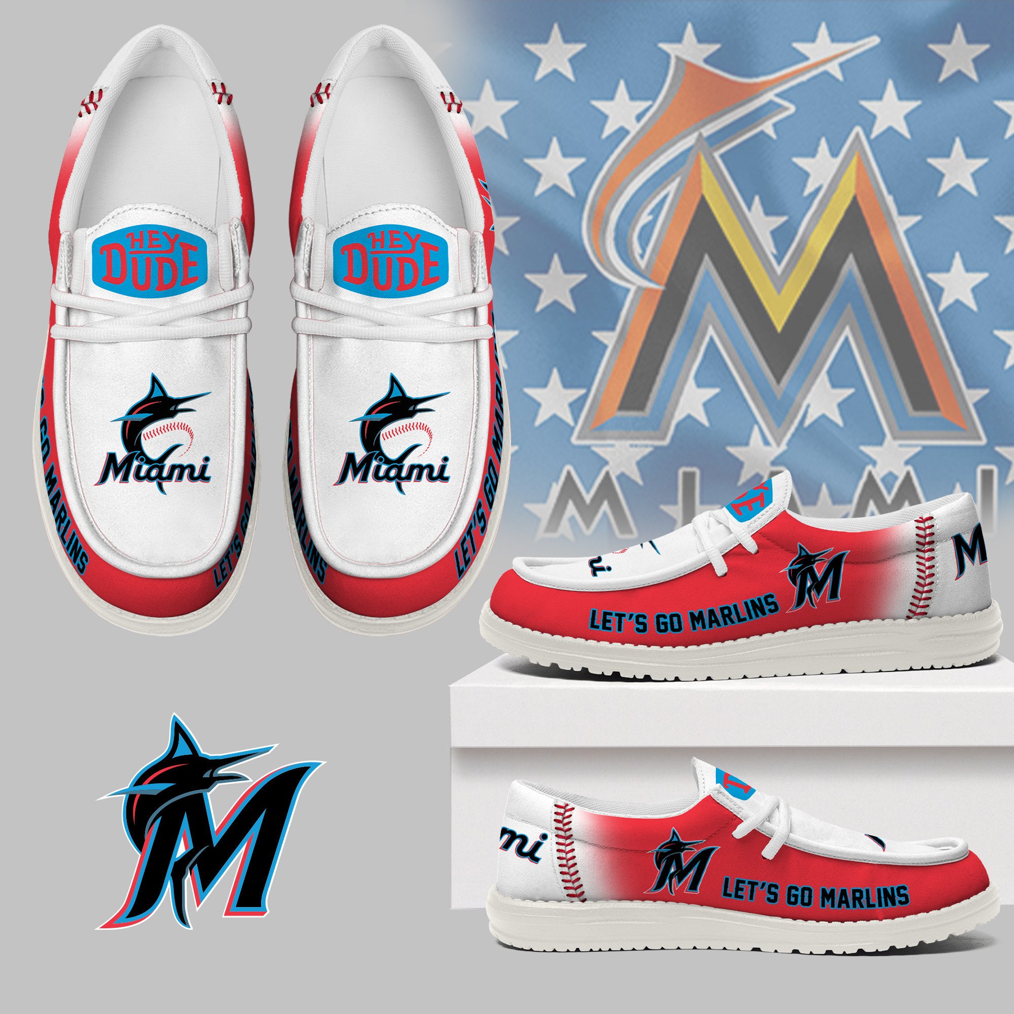 JWFancy Miami Marlins Hey Dude Shoes Wally Men's Lace Up Loafers Comfortable For Men And Women