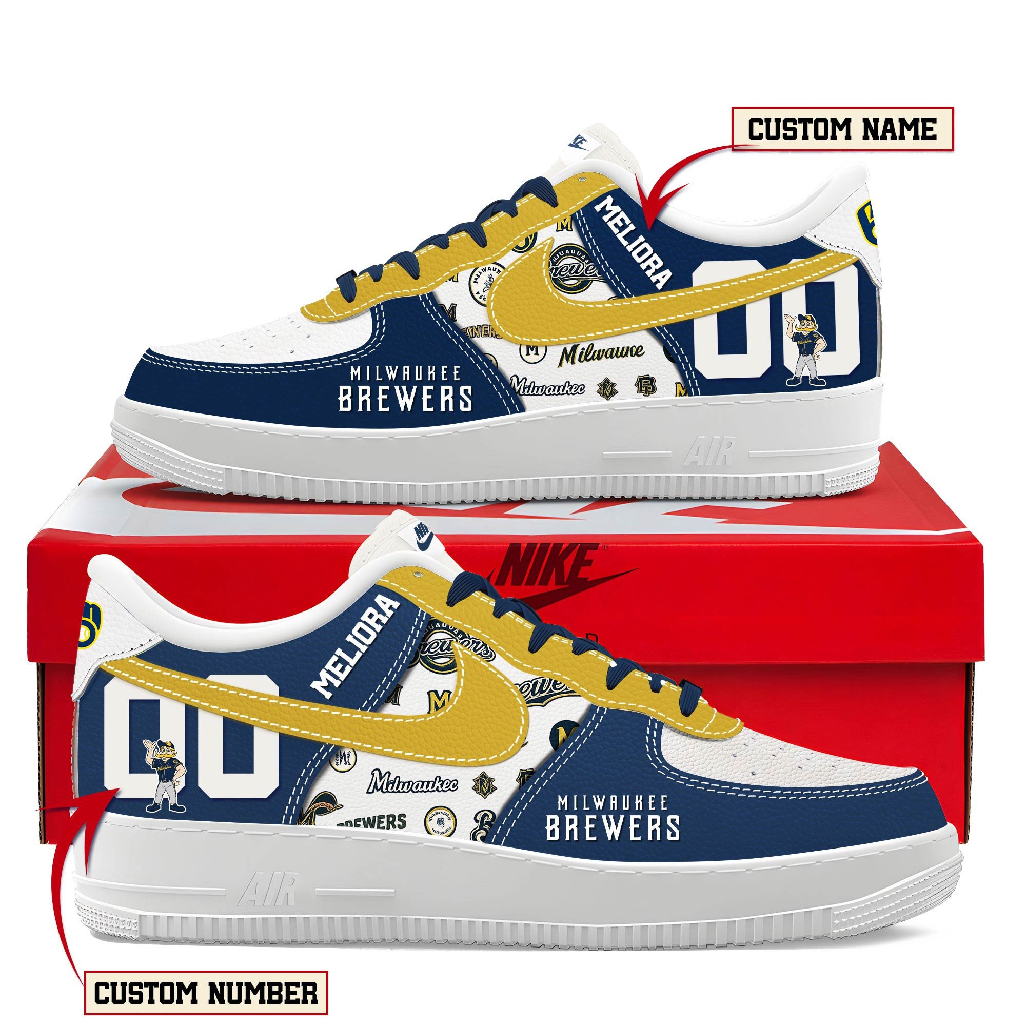 JWFancy Milwaukee Brewers Air Low-Top Sneakers Shoes For Men And Women