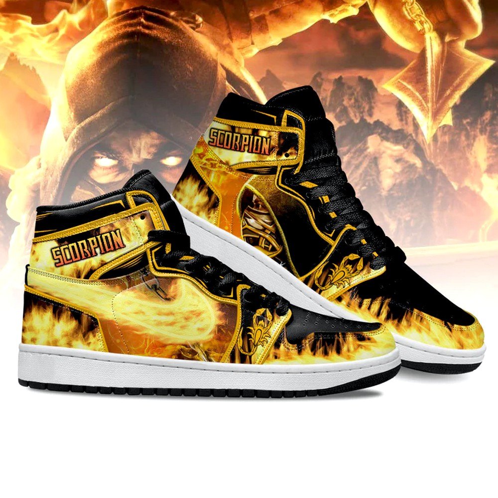 JWFancy Mortal Kombat Scorpion AJ1 High Sneakers Shoes For Men And Women