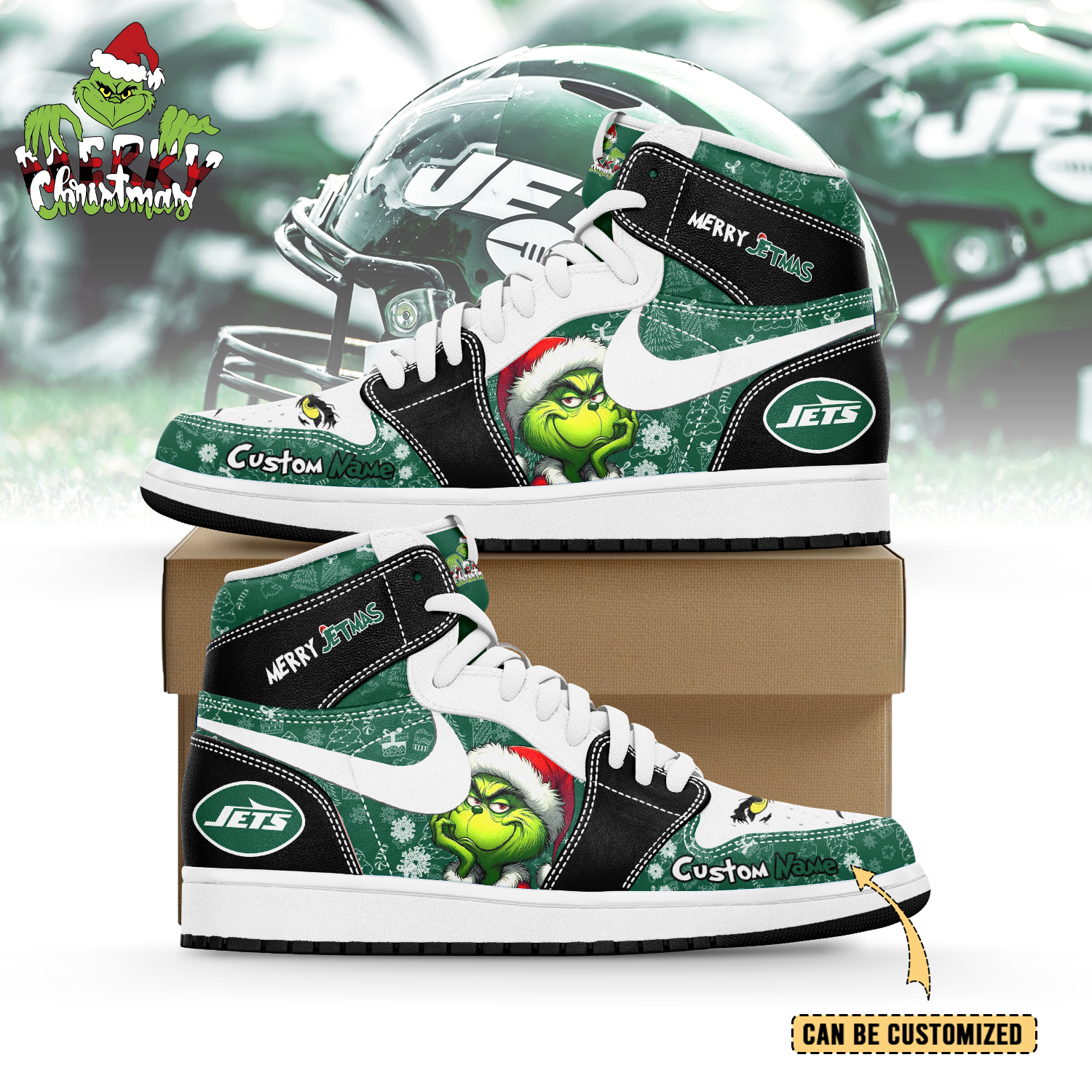 JWFancy New York Jets x The Grinch x Christmas AJ1 High Sneakers Shoes For Men And Women
