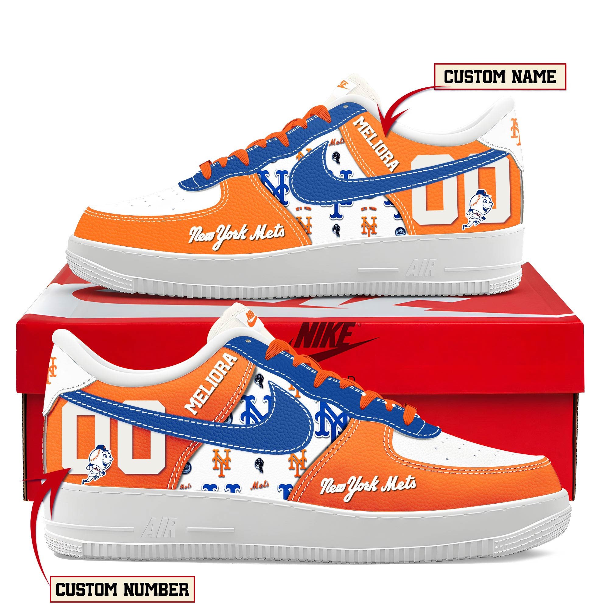 JWFancy New York Mets Air Low-Top Sneakers Shoes For Men And Women