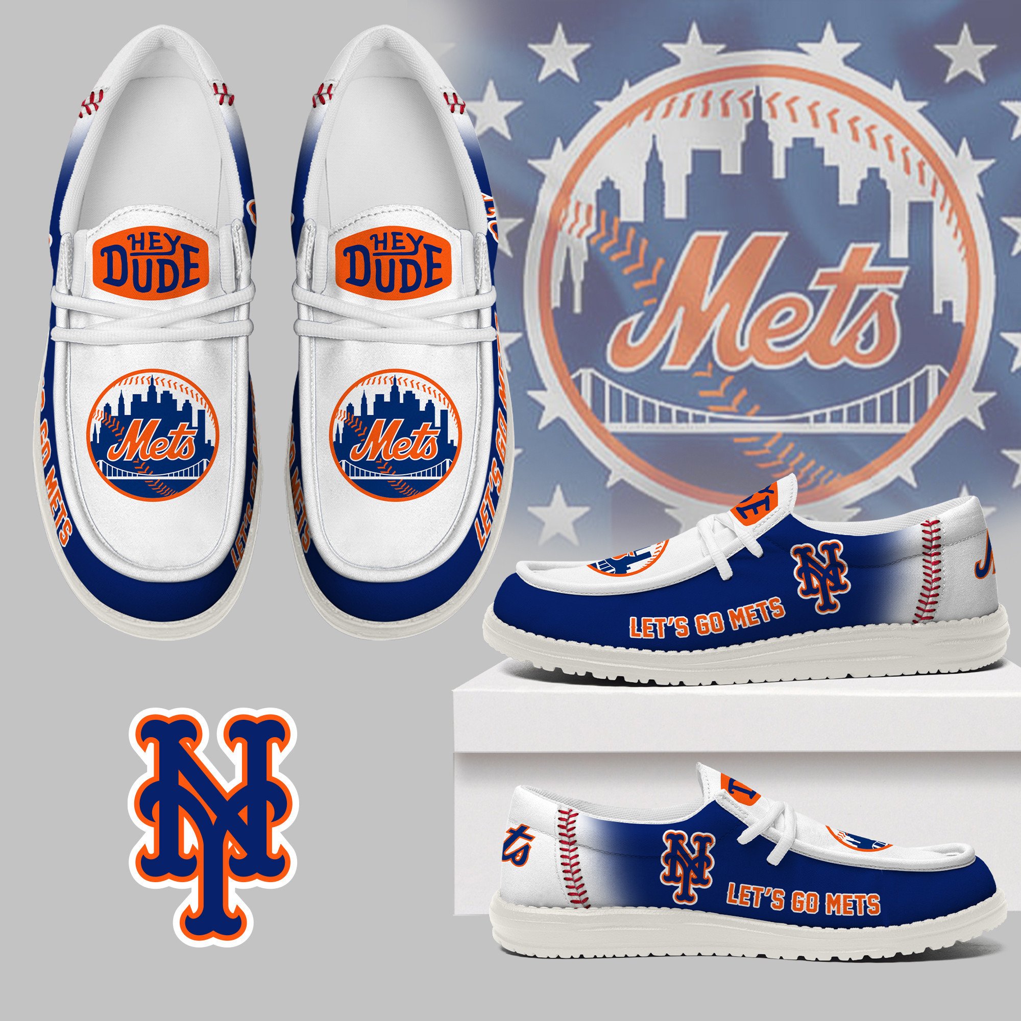 JWFancy New York Mets Hey Dude Shoes Wally Men's Lace Up Loafers Comfortable For Men And Women