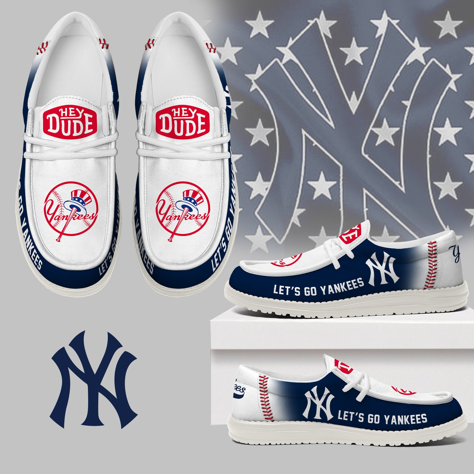 JWFancy New York Yankees Hey Dude Shoes Wally Men's Lace Up Loafers Comfortable For Men And Women