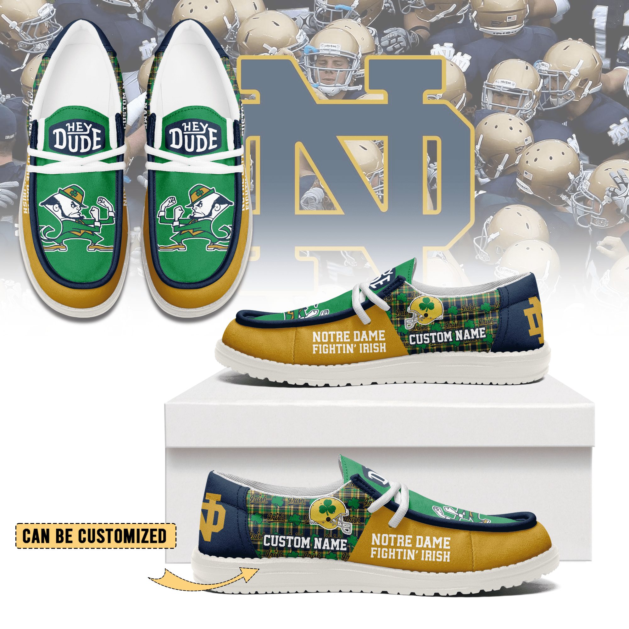 JWFancy Notre Dame Fighting Irish Personalized Hey Dude Shoes For Men And Women
