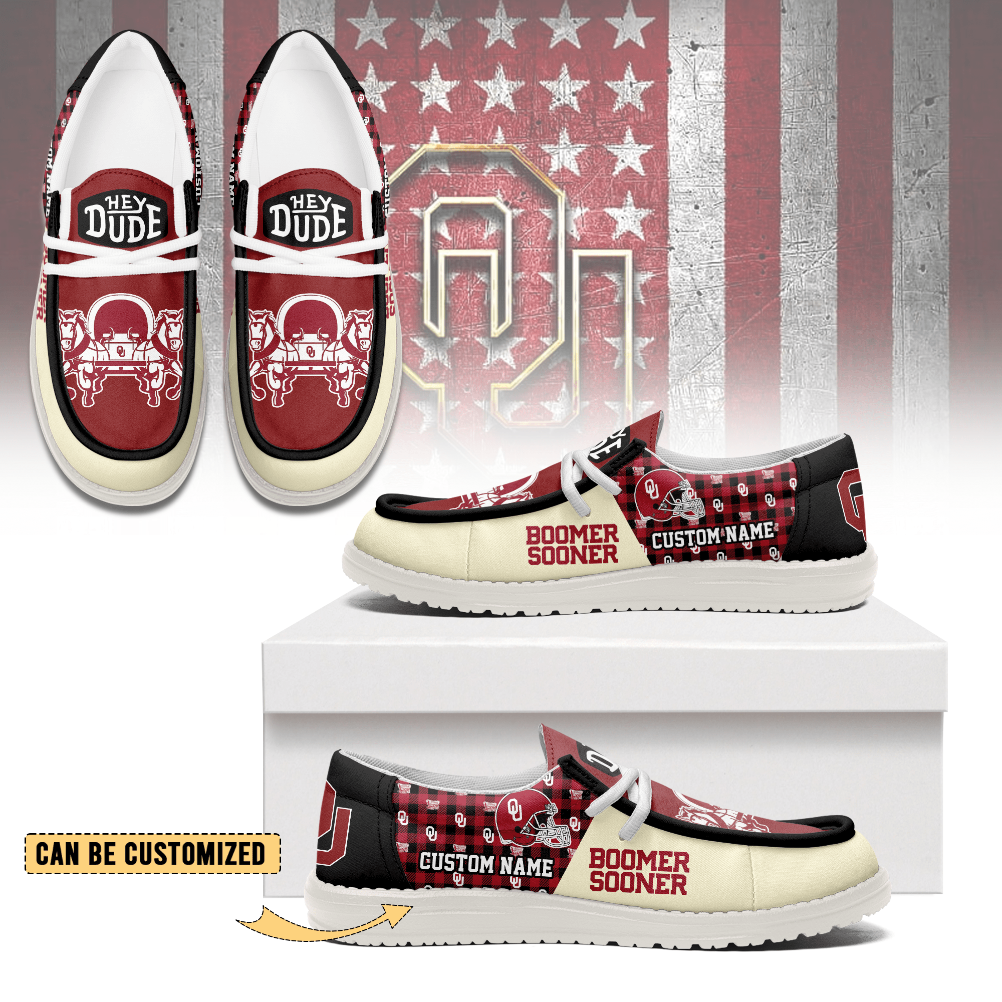 JWFancy Oklahoma Sooners Personalized Hey Dude Shoes For Men And Women