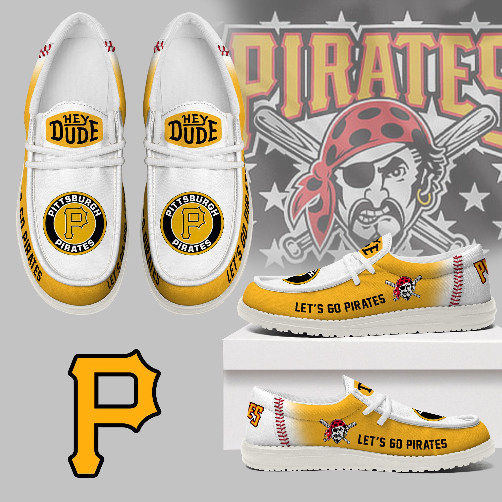 JWFancy Pittsburgh Pirates Hey Dude Shoes Wally Men's Lace Up Loafers Comfortable For Men And Women