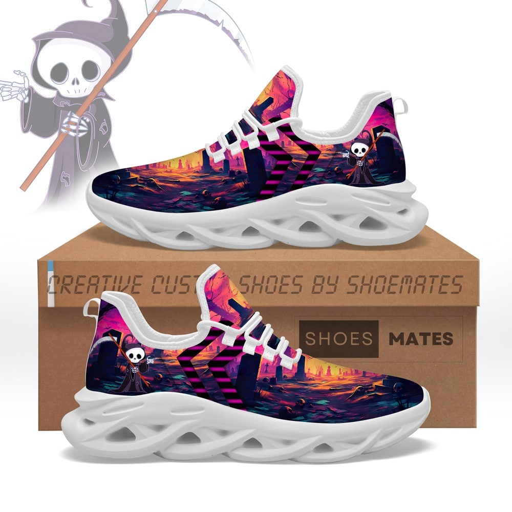 JWFancy Purple Night Cartoon Reaper AJ1 High Sneakers Shoes For Men And Women
