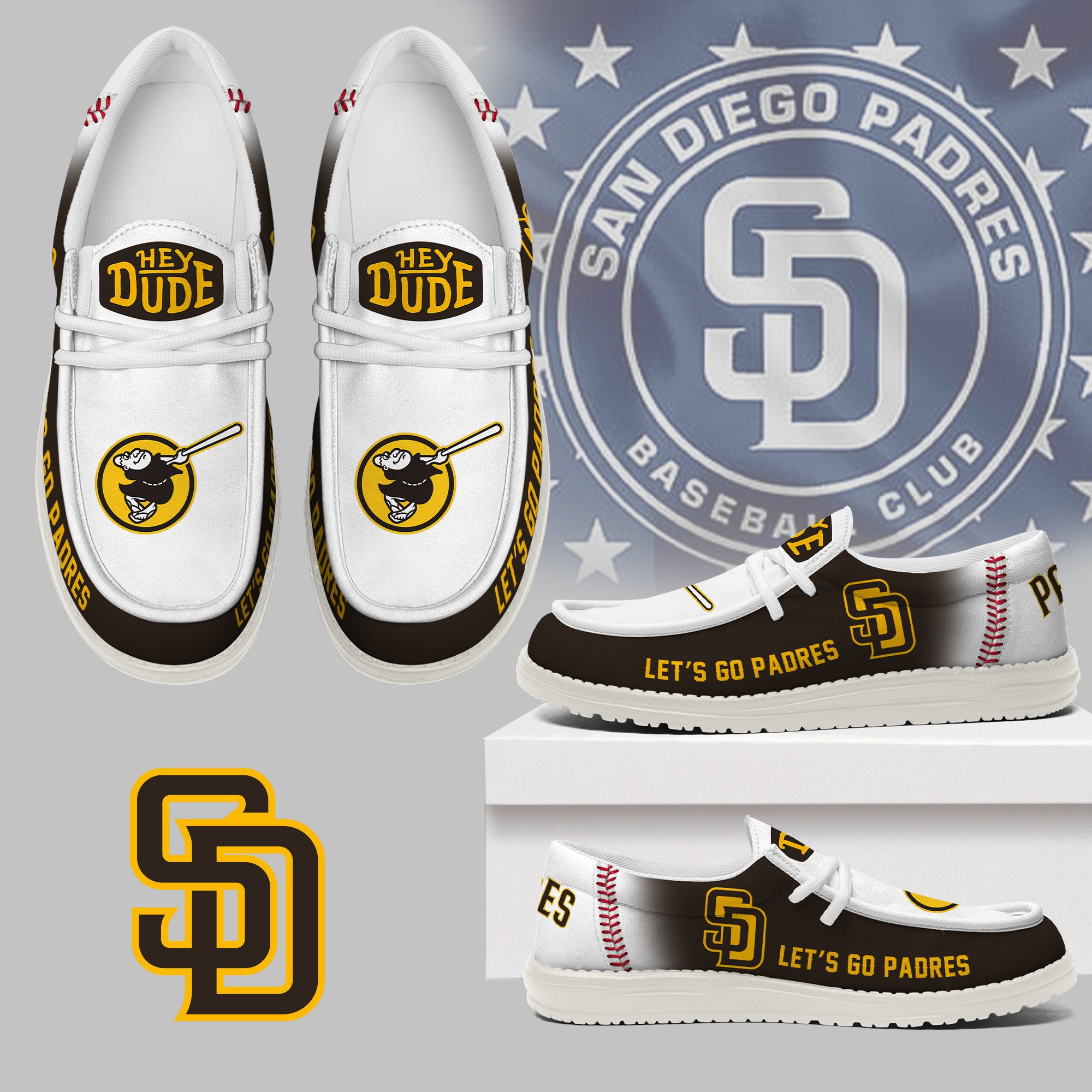 JWFancy San Diego Padres Hey Dude Shoes Wally Men's Lace Up Loafers Comfortable For Men And Women