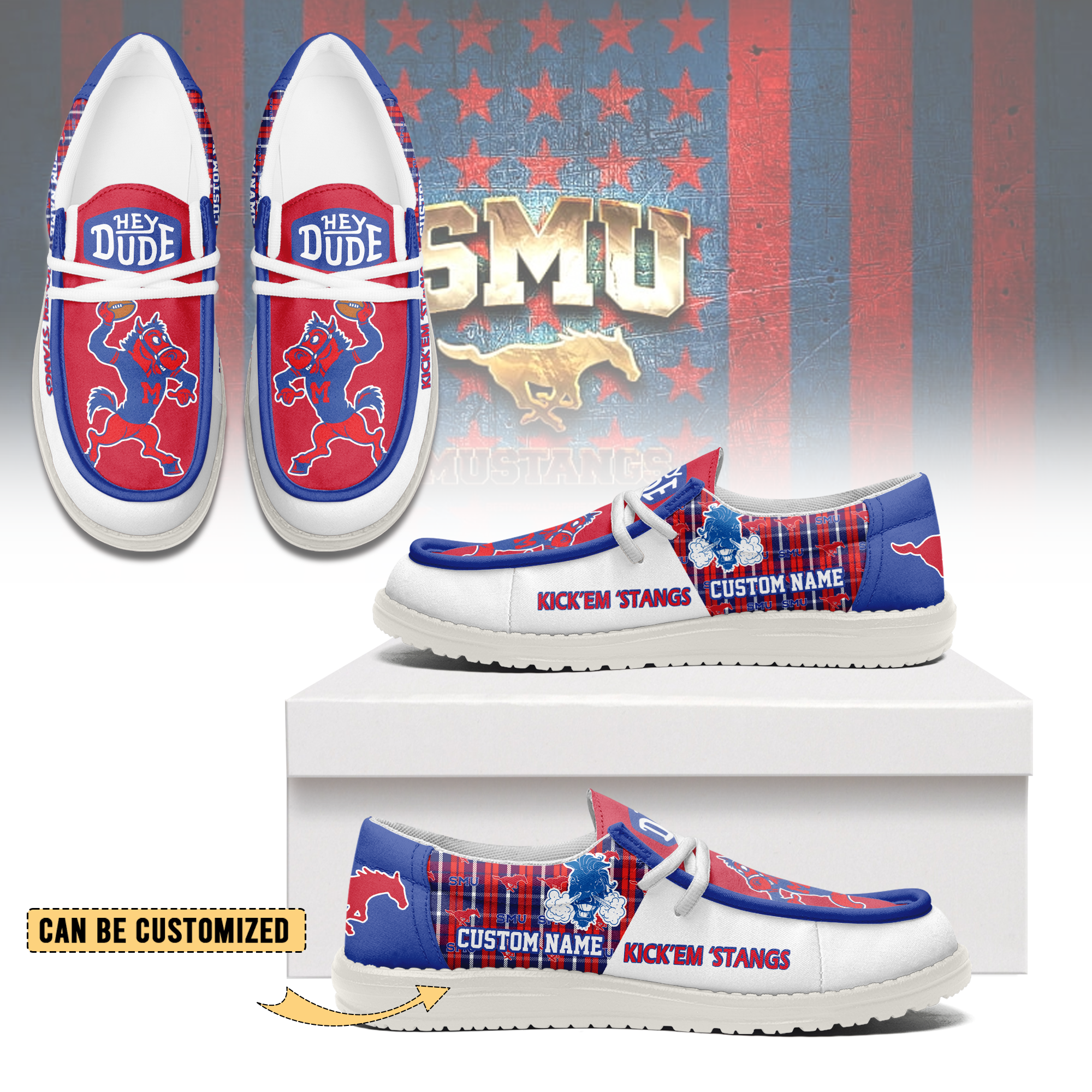 JWFancy SMU Mustangs Personalized Hey Dude Shoes For Men And Women