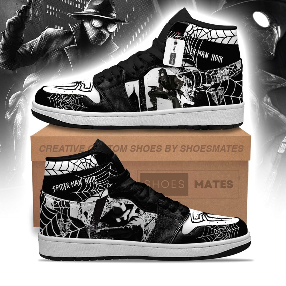 JWFancy Spider-Man Noir Spider-Verse AJ1 High Sneakers Shoes For Men And Women