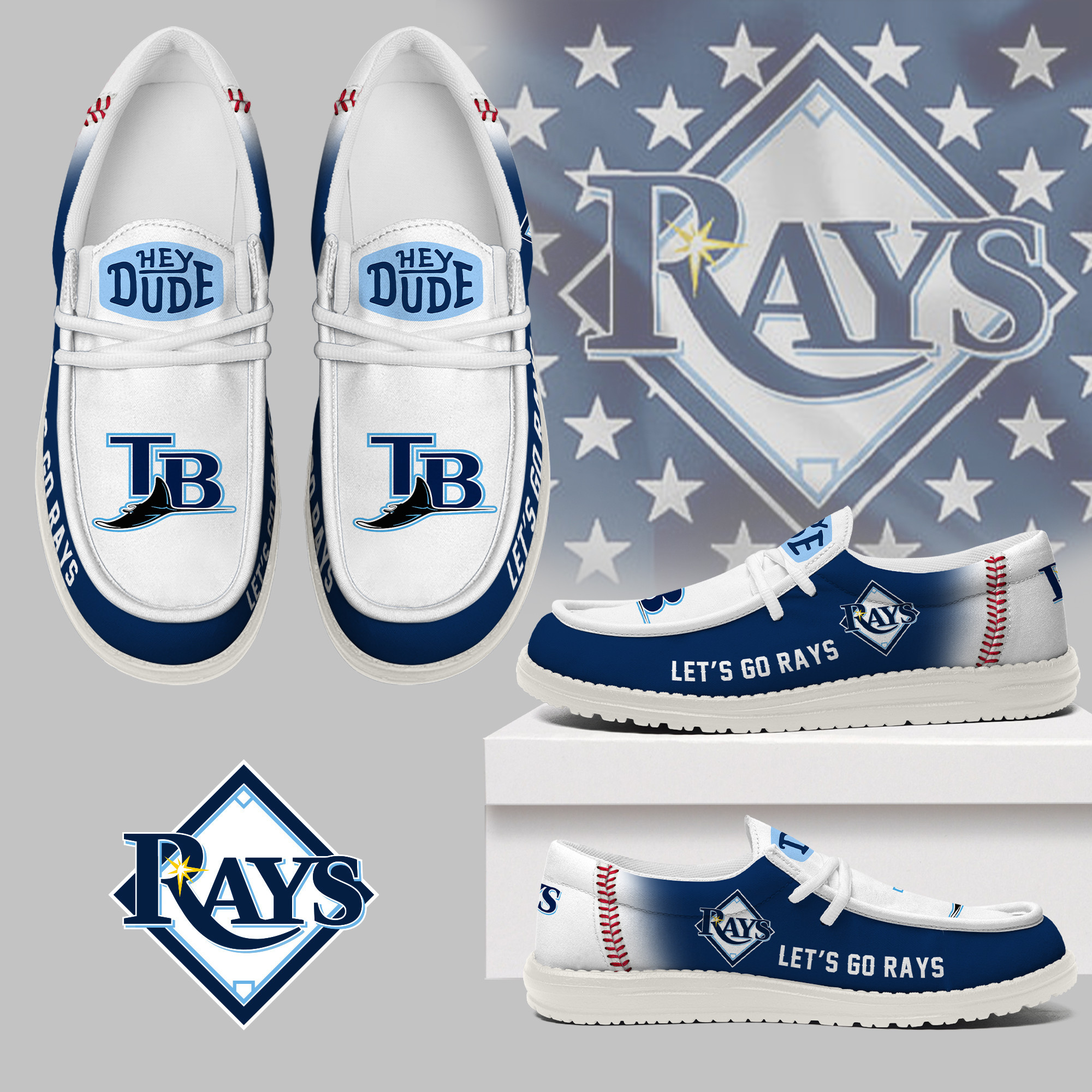 JWFancy Tampa Bay Rays Hey Dude Shoes Wally Men's Lace Up Loafers Comfortable For Men And Women