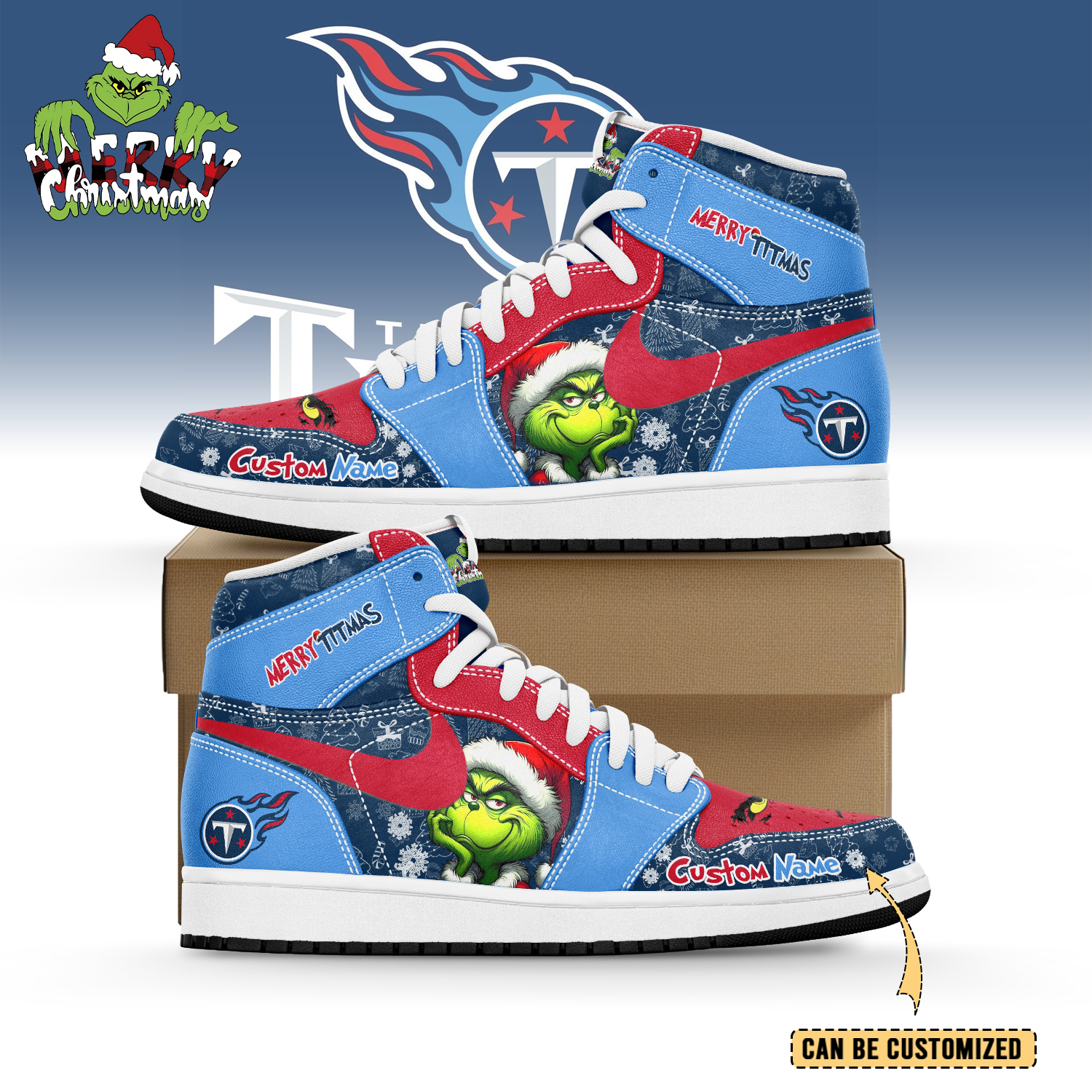 JWFancy Tennessee Titans x The Grinch x Christmas AJ1 High Sneakers Shoes For Men And Women