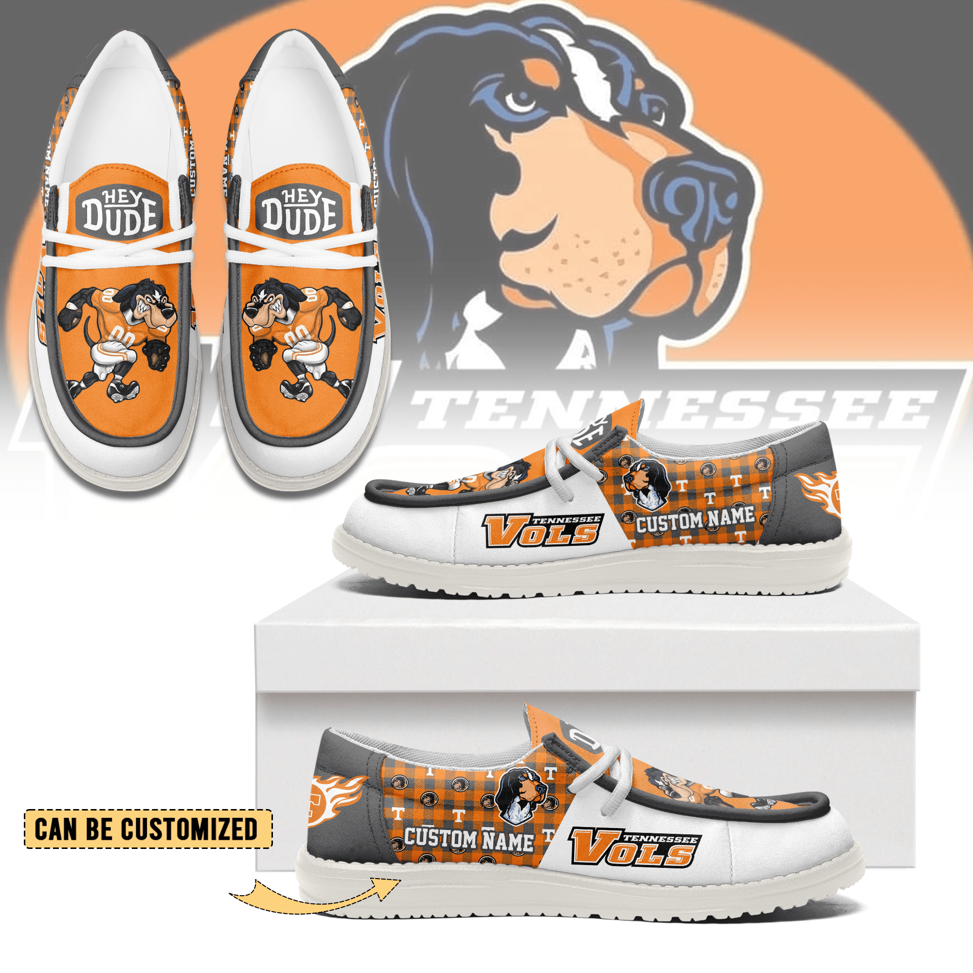 JWFancy Tennessee Volunteers Personalized Hey Dude Shoes For Men And Women