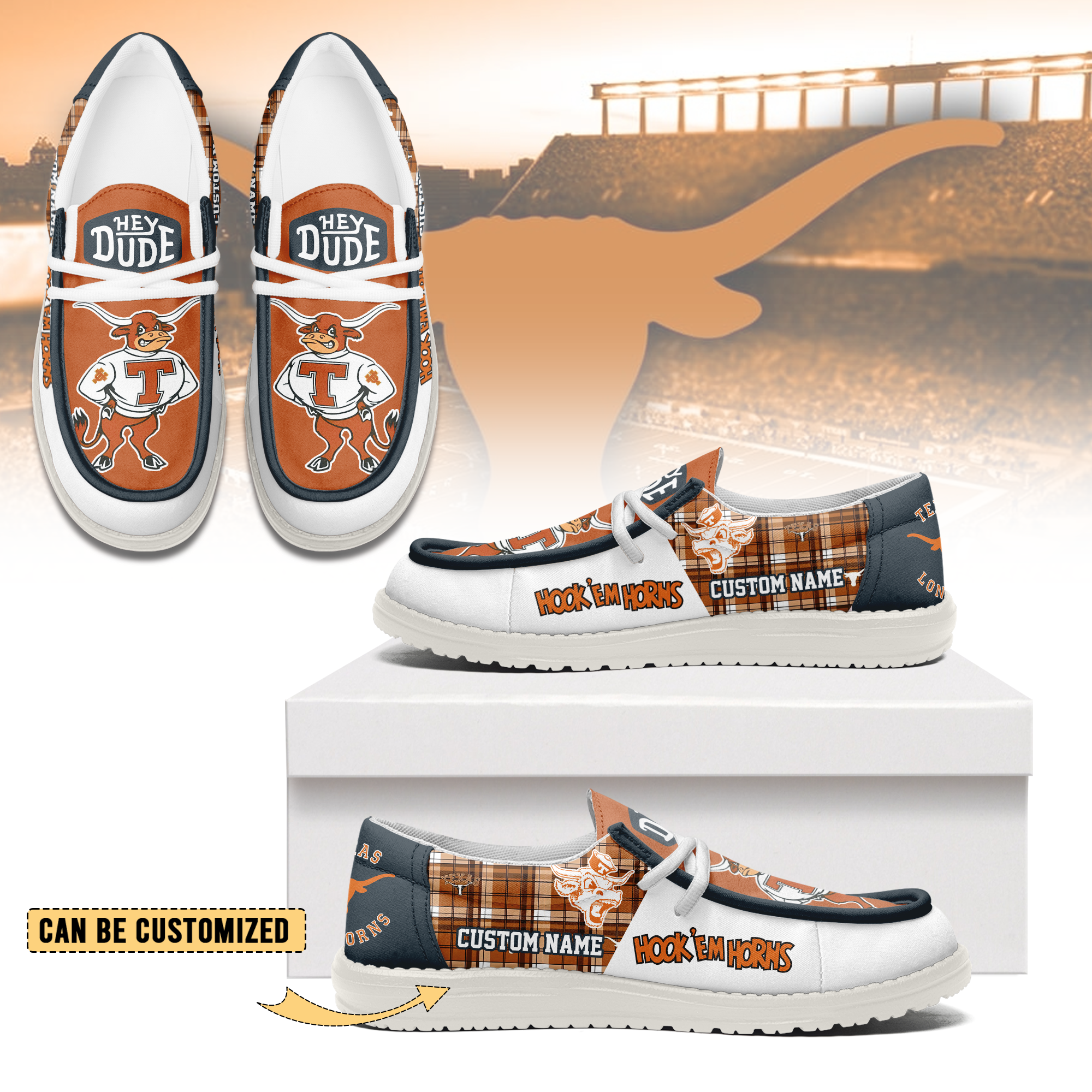 JWFancy Texas Longhorns Personalized Hey Dude Shoes For Men And Women