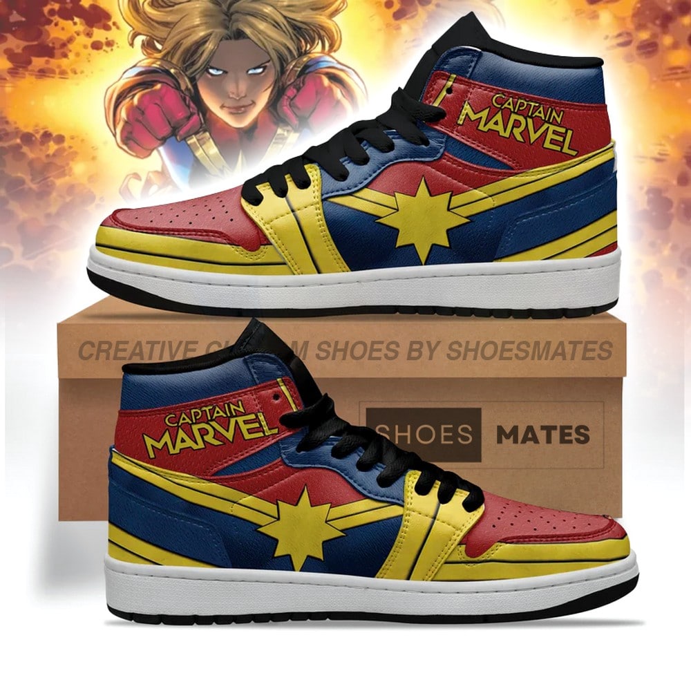 JWFancy The Avengers Captain Marvel AJ1 High Sneakers Shoes For Men And Women