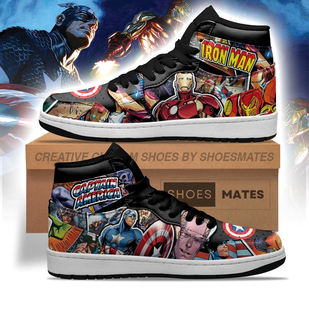 JWFancy The Avengers Ironman x Captain America AJ1 High Sneakers Shoes For Men And Women