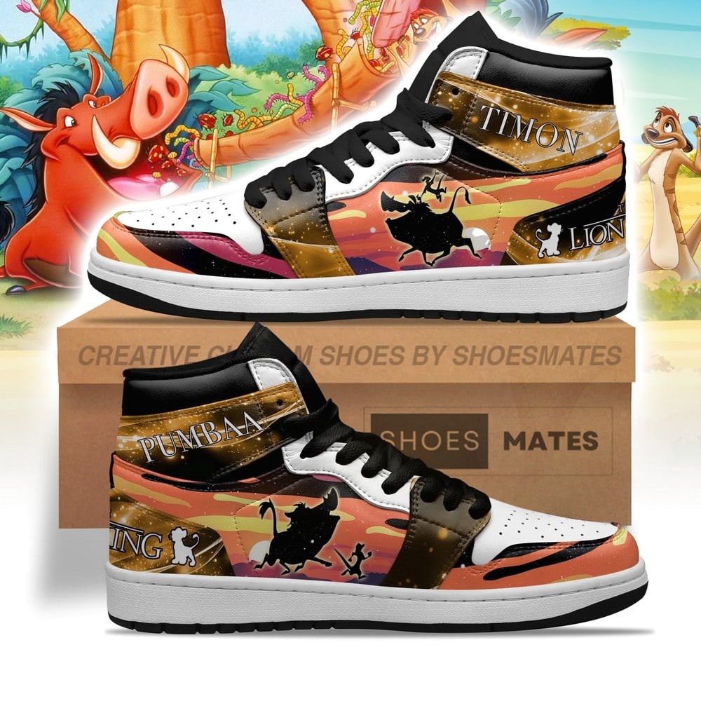 JWFancy Timon and Pumbaa AJ1 High Sneakers Shoes For Men And Women