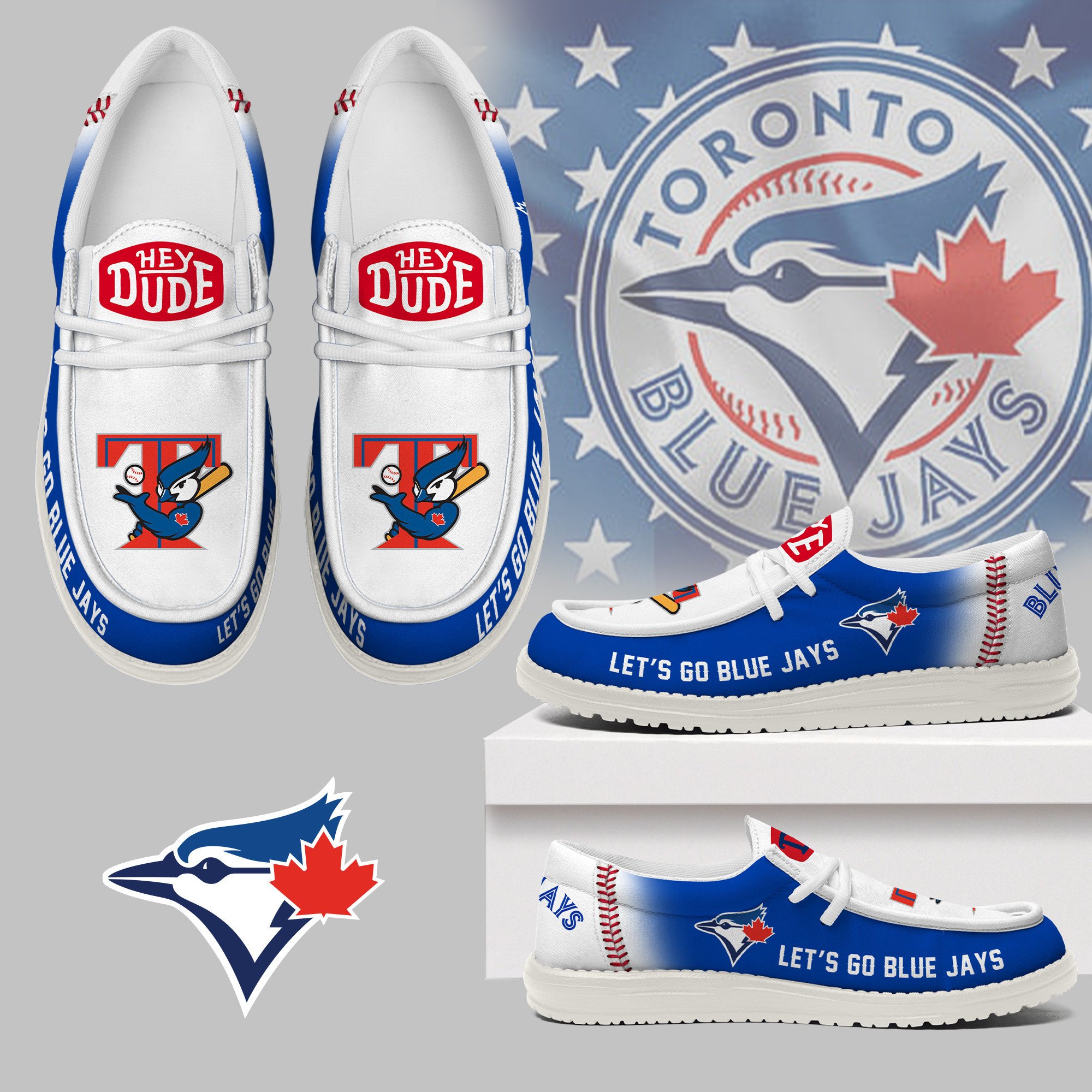 JWFancy Toronto Blue Jays Hey Dude Shoes Wally Men's Lace Up Loafers Comfortable For Men And Women