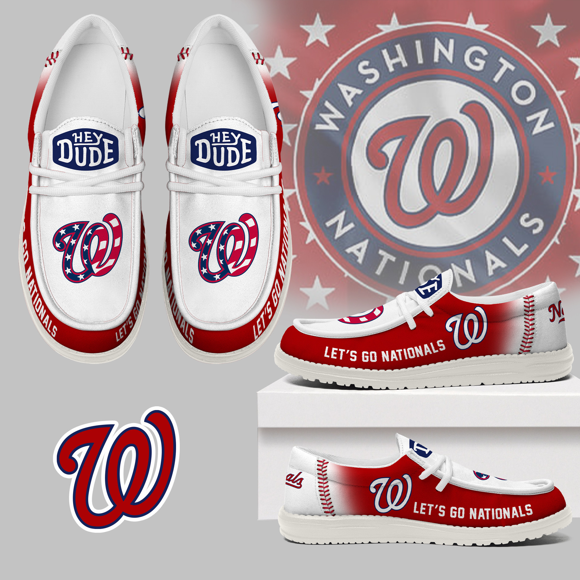 JWFancy Washington Nationals Hey Dude Shoes Wally Men's Lace Up Loafers Comfortable For Men And Women
