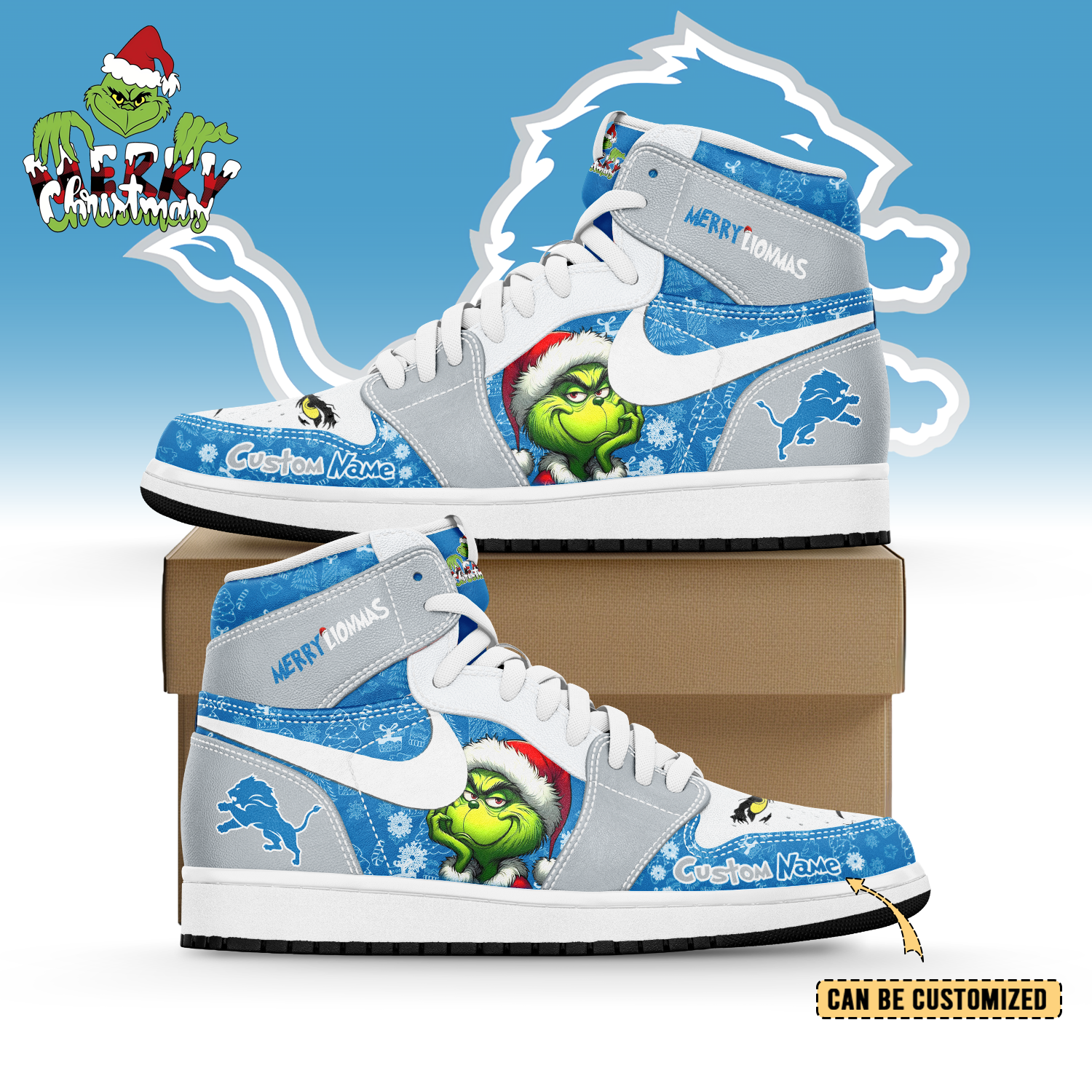 JWFany Detroit Lions x The Grinch x Christmas AJ1 High Sneakers Shoes For Men And Women