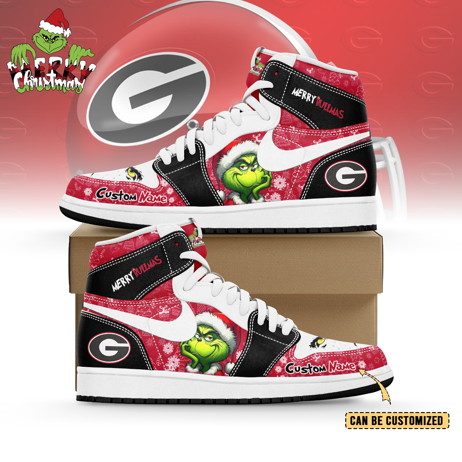 JWFany Georgia Bulldogs x The Grinch x Christmas  AJ1 High Sneakers Shoes For Men And Women