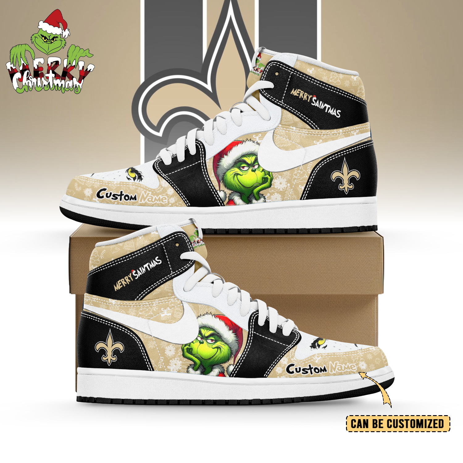 JWFany New Orleans Saints x The Grinch x Christmas AJ1 High Sneakers Shoes For Men And Women