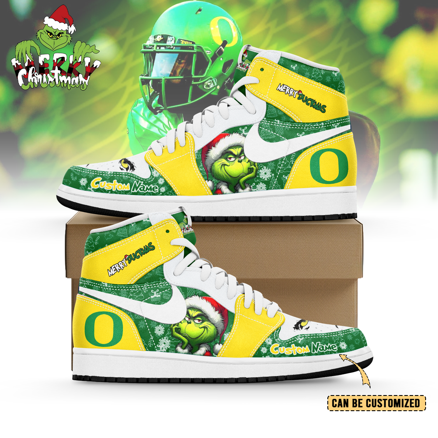 JWFany  Oregon Ducks x The Grinch x Christmas AJ1 High Sneakers Shoes For Men And Women