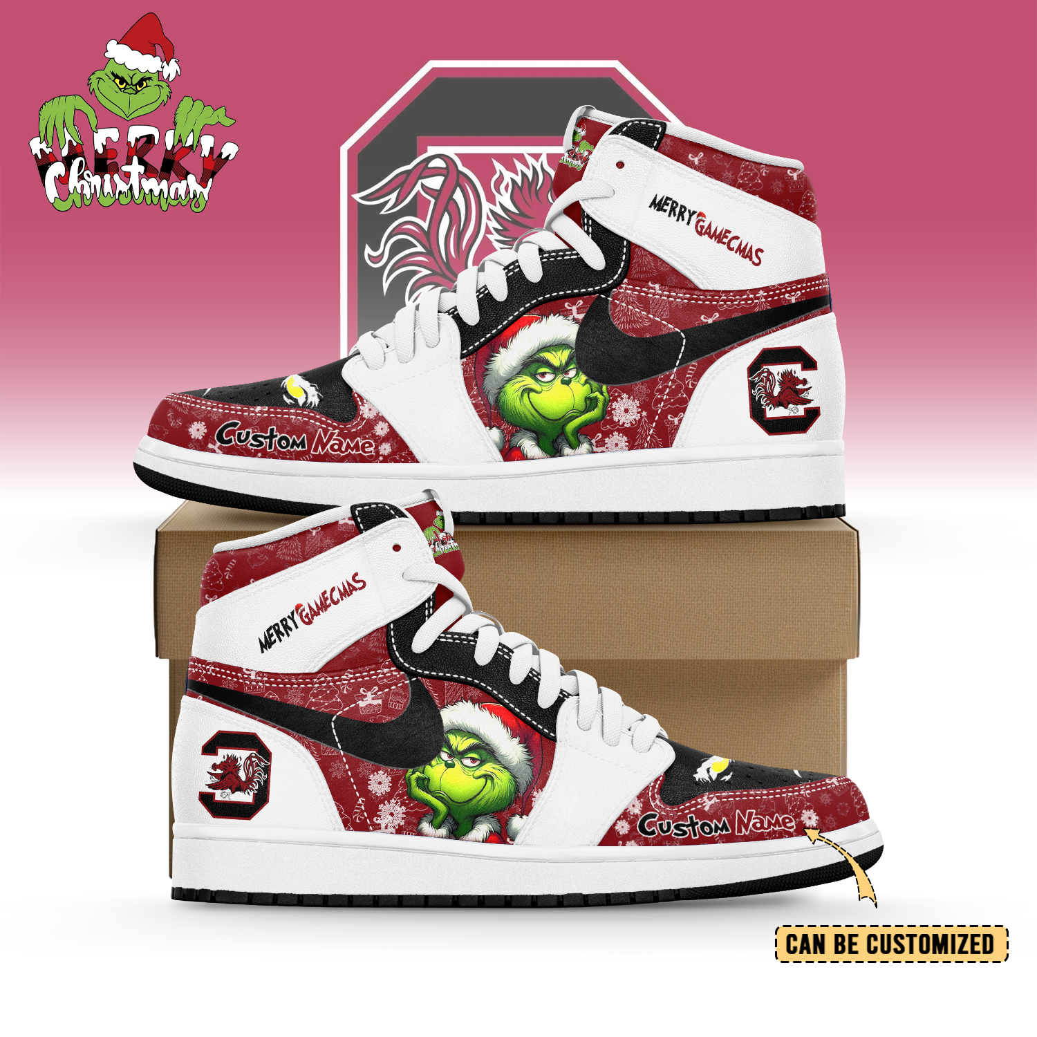 JWFany South Carolina Gamecocks x The Grinch x Christmas  AJ1 High Sneakers Shoes For Men And Women