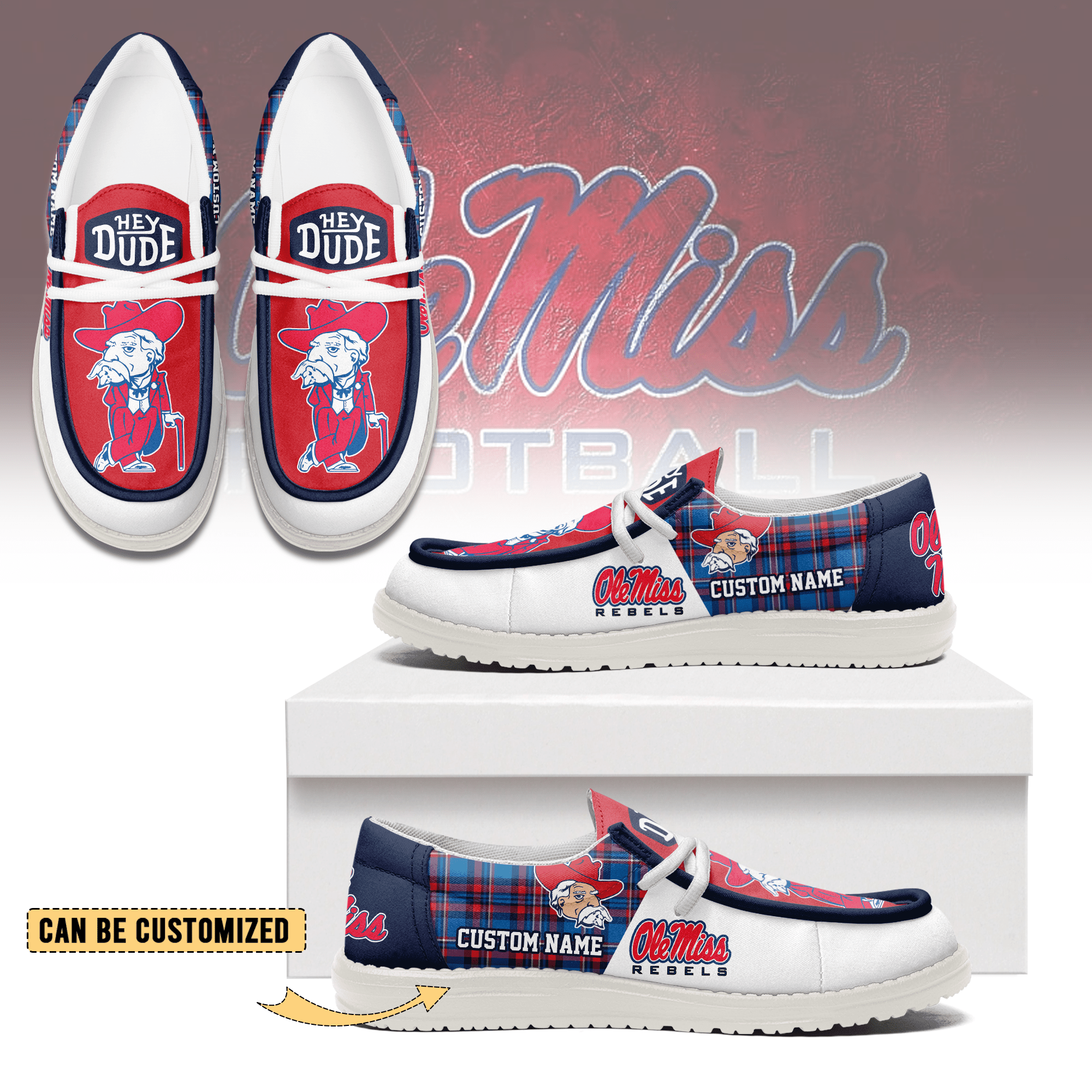 JWFancy Ole Miss Rebels Personalized Hey Dude Shoes For Men And Women