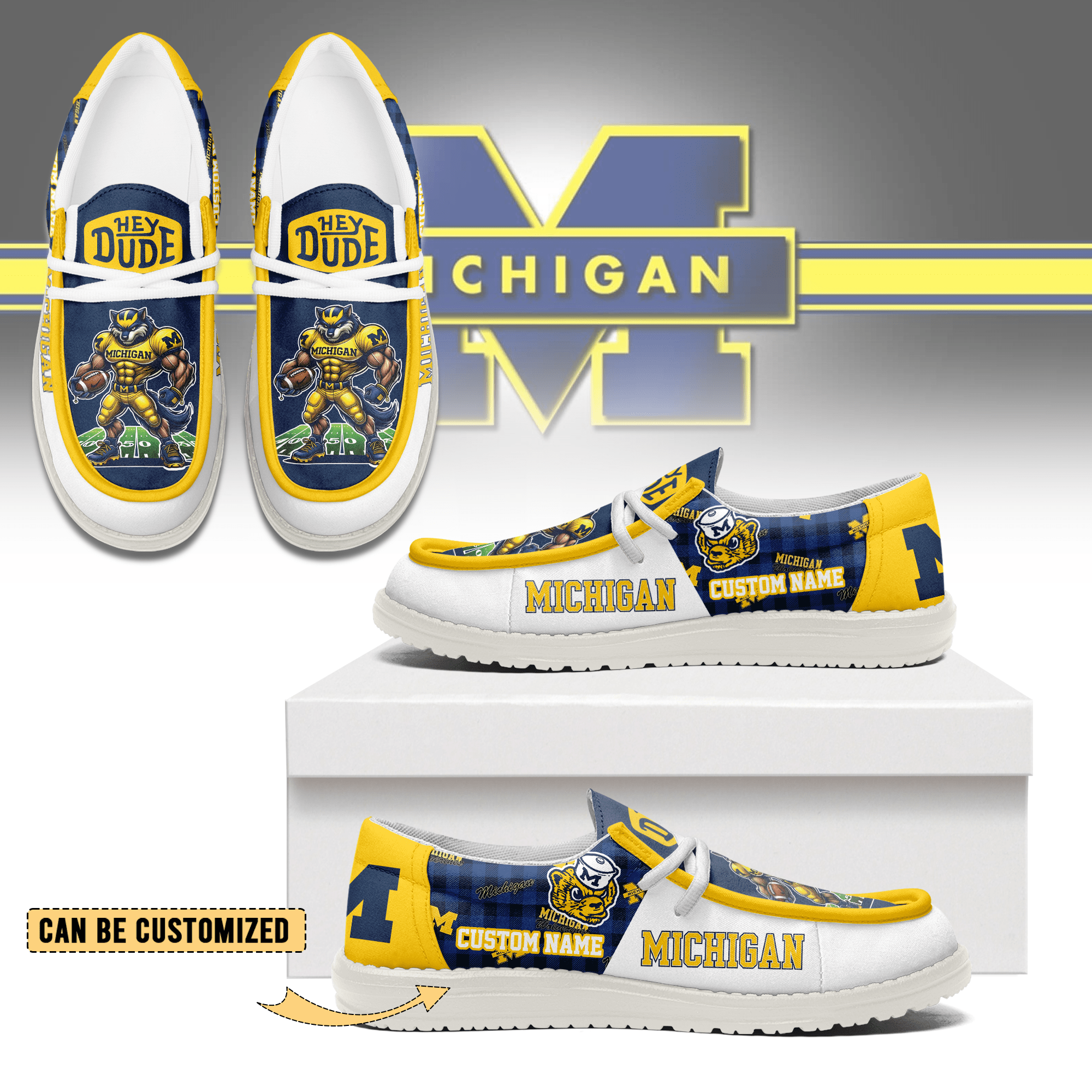 JWFancy Michigan Wolverines Personalized Hey Dude Shoes For Men And Women