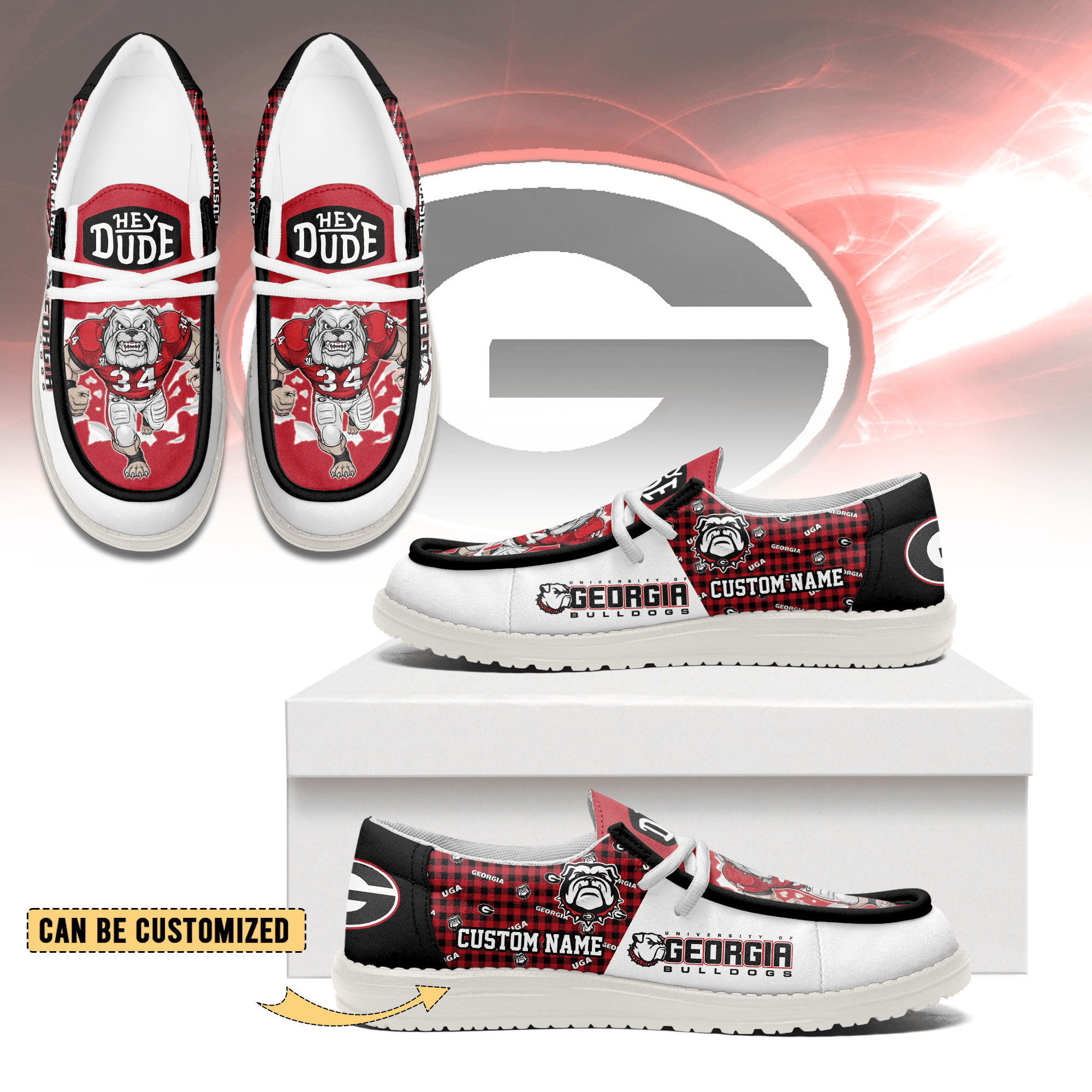 JWFancy Georgia Bulldogs Personalized Hey Dude Shoes For Men And Women