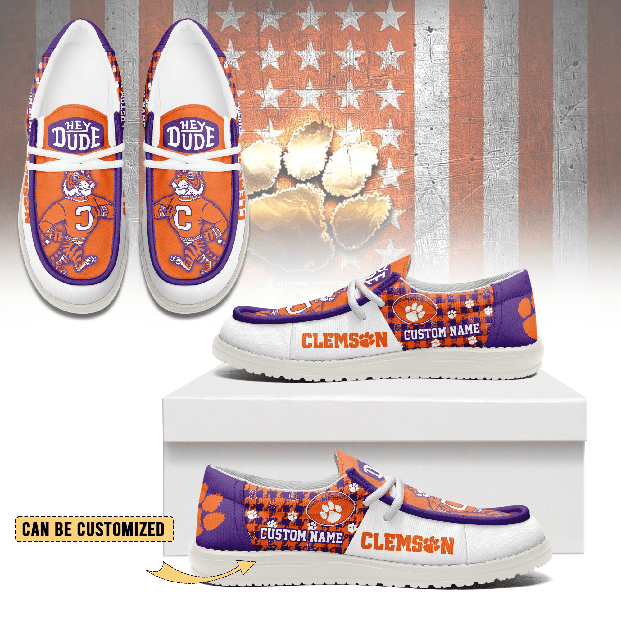 JWFancy Clemson Tigers Personalized Hey Dude Shoes For Men And Women