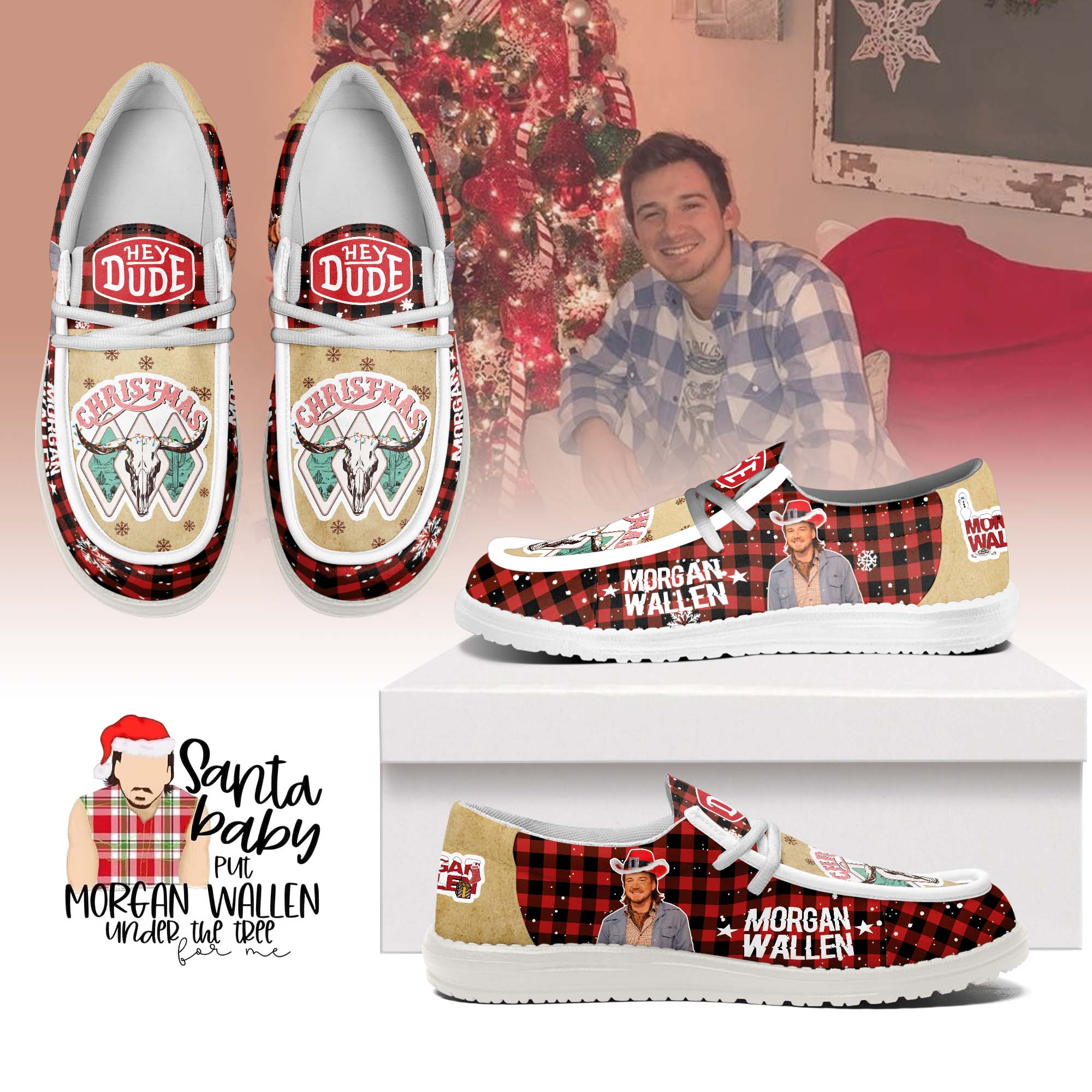 JWFancy Morgan Wallen x Christmas Hey Dude Shoes For Men And Women