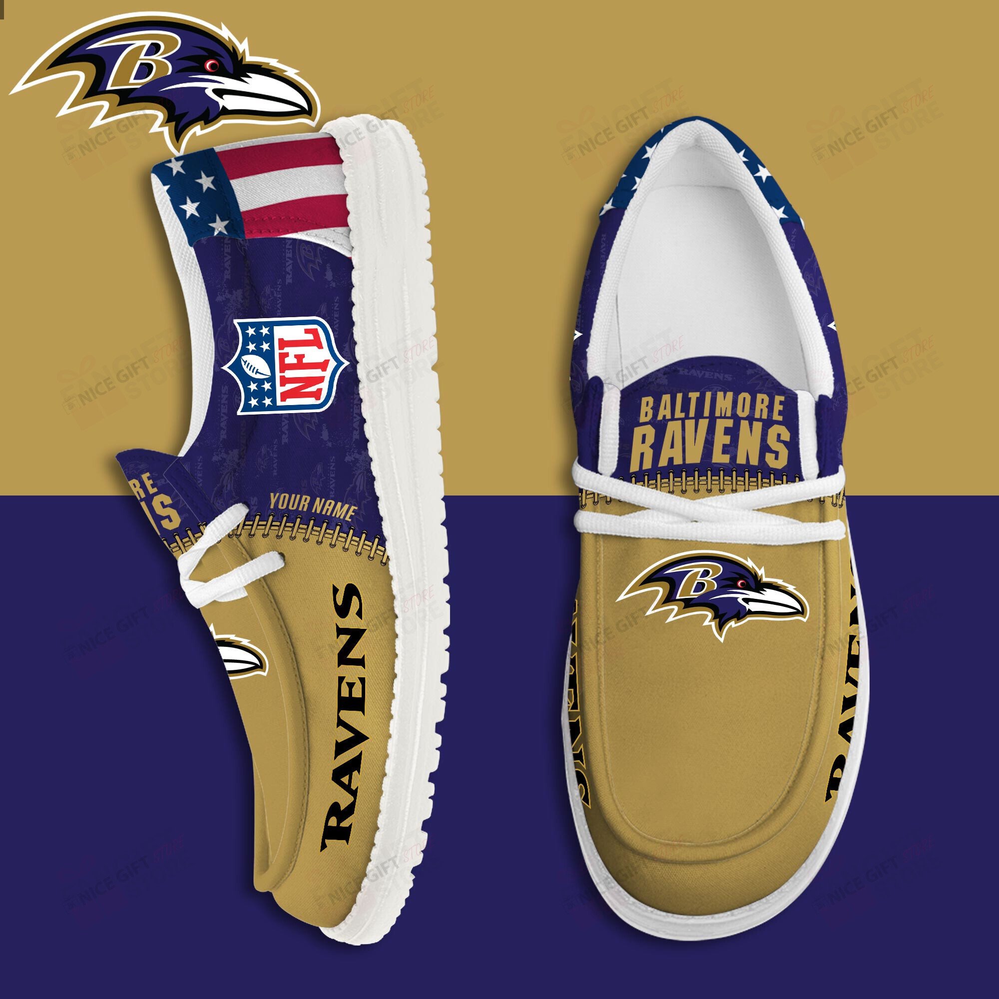 JWFancy Baltimore Ravens Hey Dude Shoes Wally Men’s Lace Up Loafers Comfortable For Men And Women