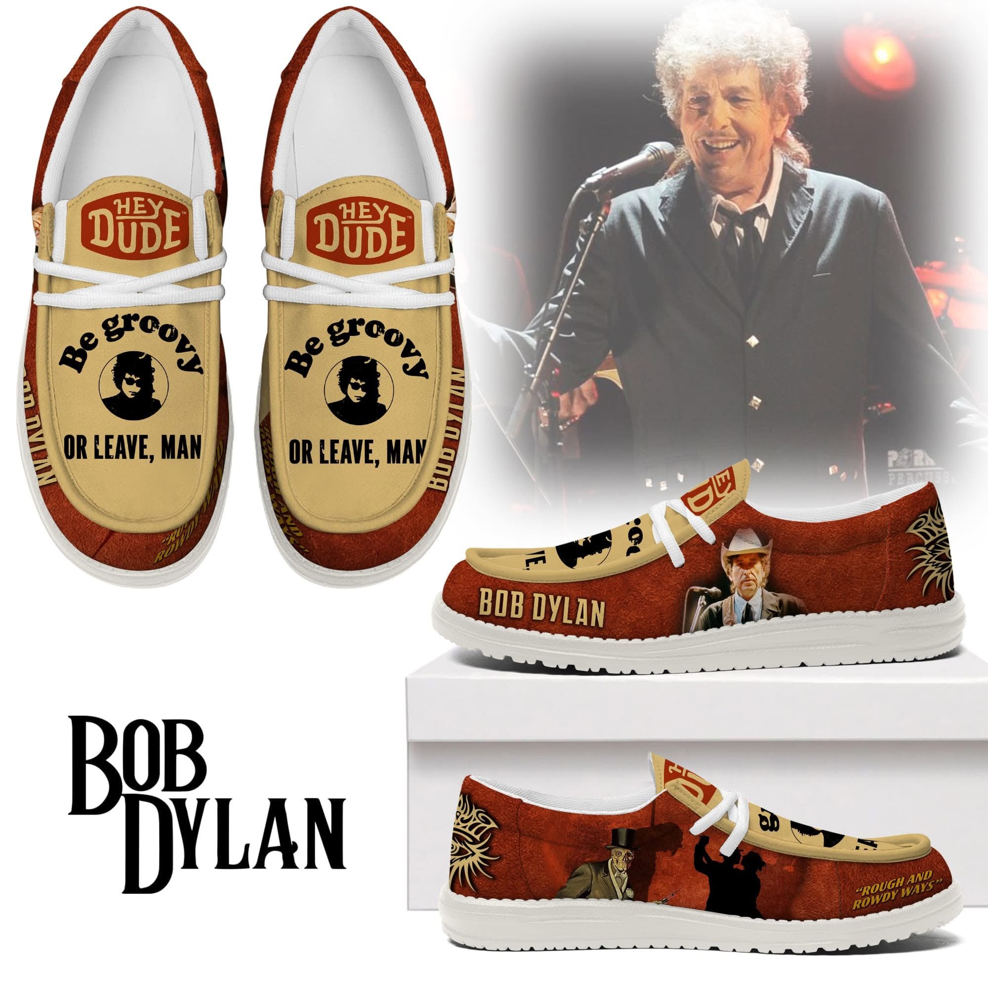 JWFancy Bob Dylan Hey Dude Shoes Wally Men’s Lace Up Loafers Comfortable For Men And Women