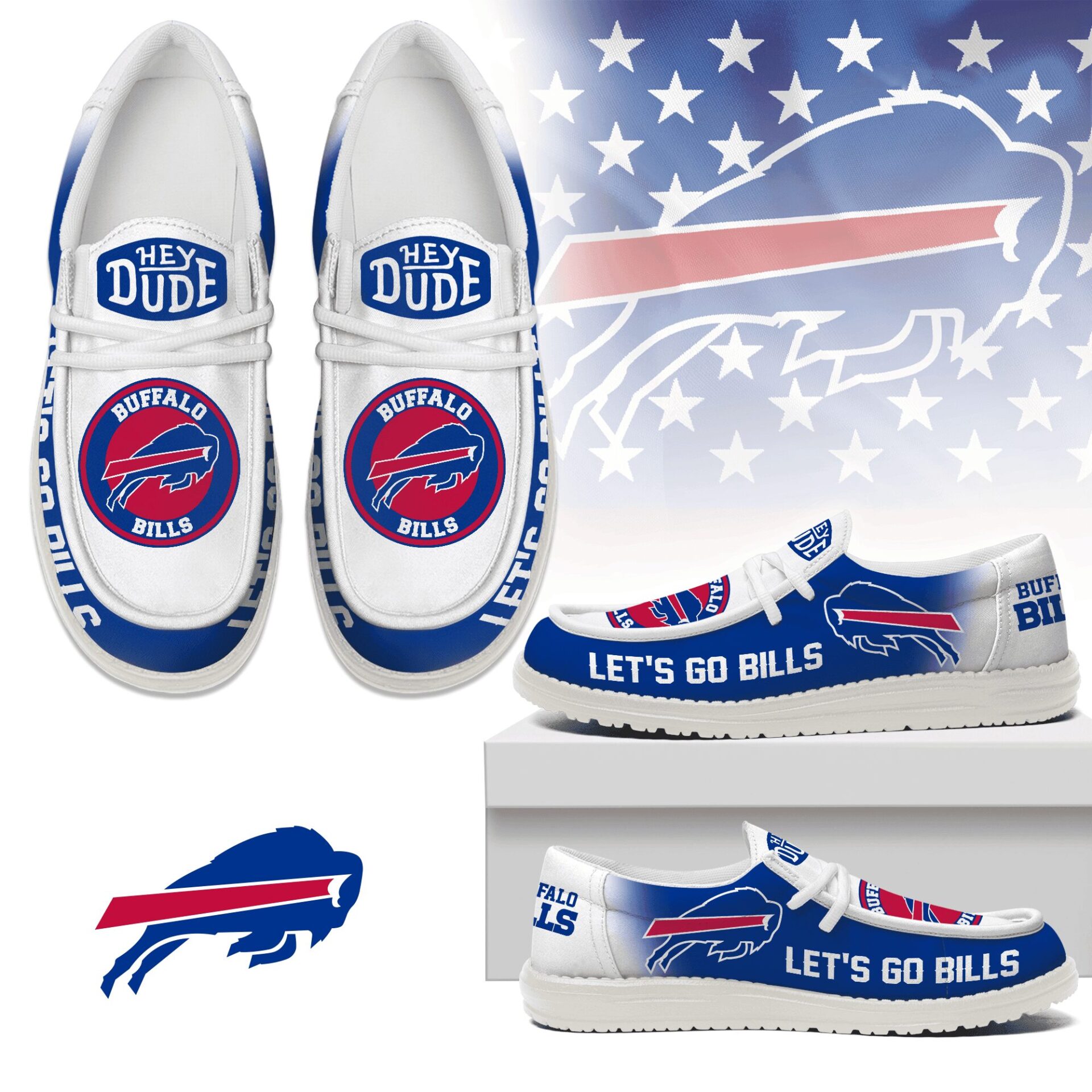 JWFancy Buffalo Bills Hey Dude Shoes Wally Men’s Lace Up Loafers Comfortable For Men And Women