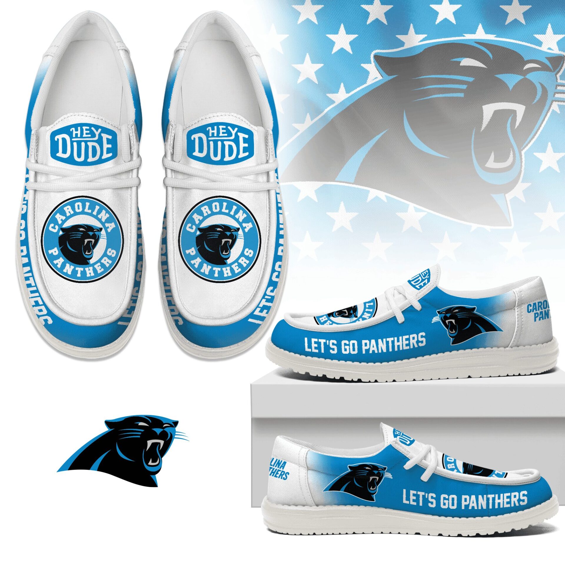 JWFancy Carolina Panthers Hey Dude Shoes Wally Men’s Lace Up Loafers Comfortable For Men And Women