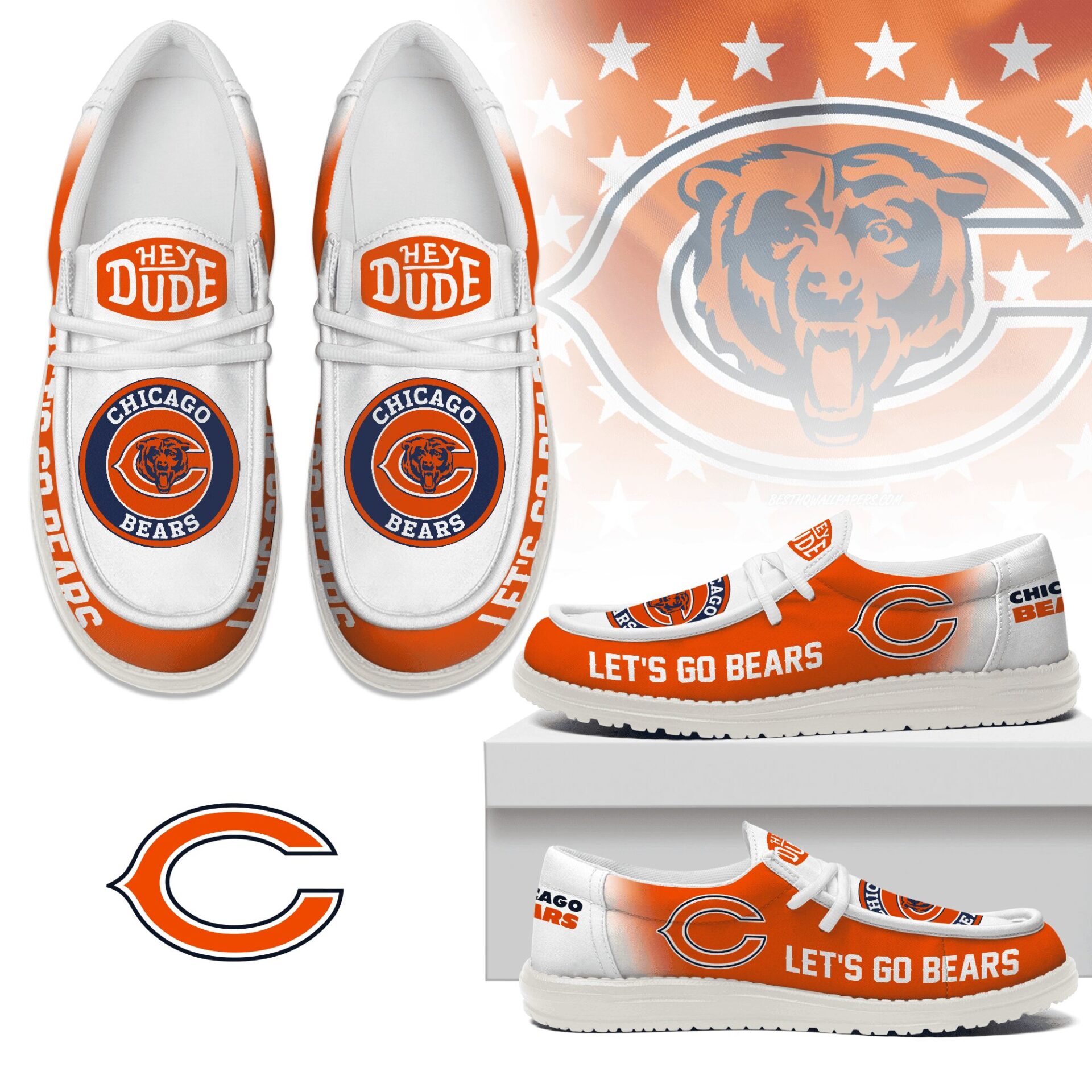 JWFancy Chicago Bears Hey Dude Shoes Wally Men’s Lace Up Loafers Comfortable For Men And Women
