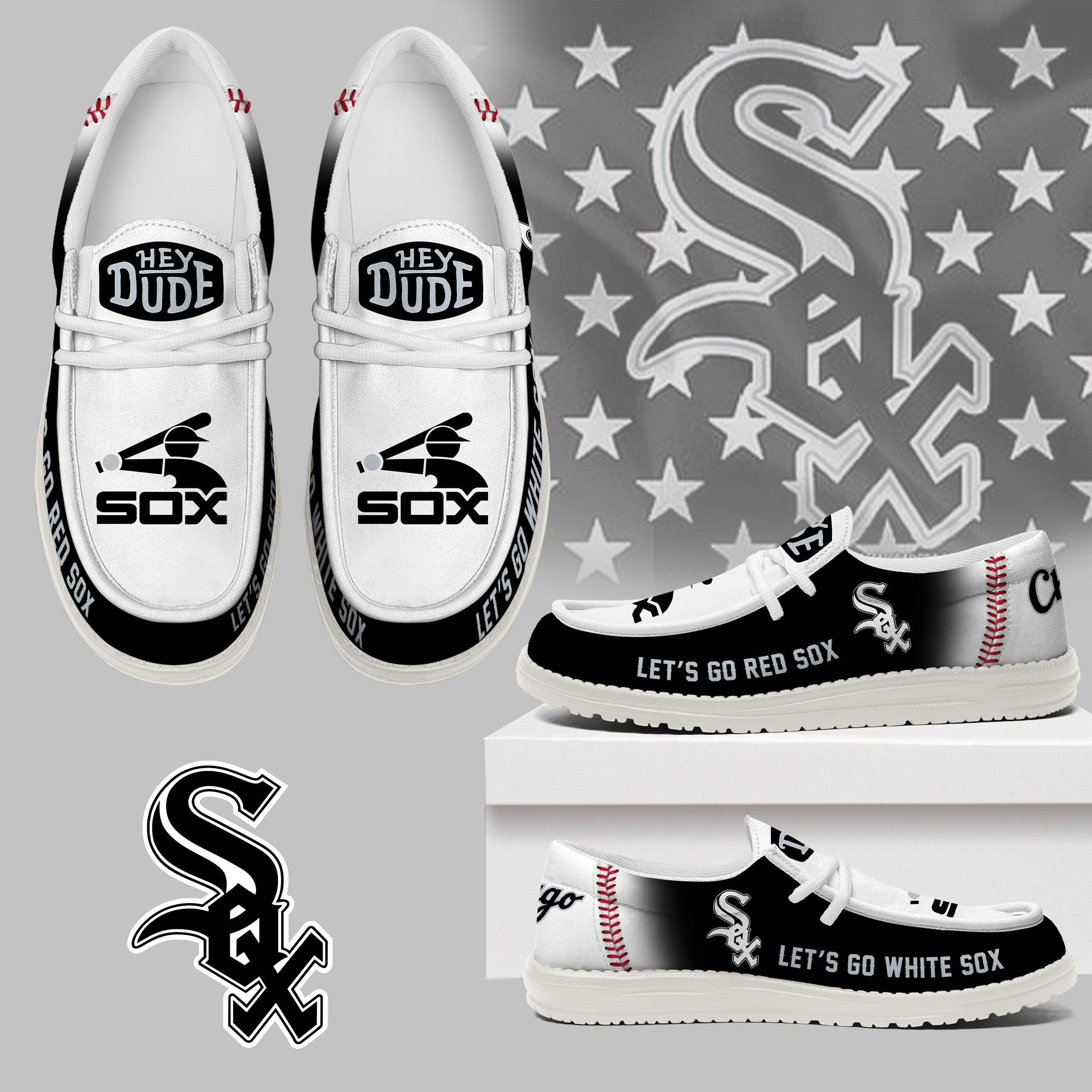 JWFancy Chicago White Sox Hey Dude Shoes Wally Men’s Lace Up Loafers Comfortable For Men And Women