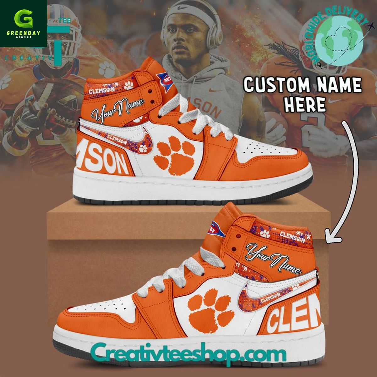 JWFancy Clemson Tigers AJ1 High Sneakers Shoes For Men And Women