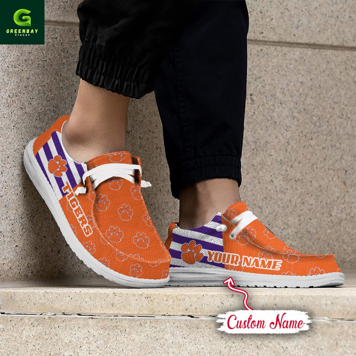 JWFancy Clemson Tigers Hey Dude Shoes Wally Men's Lace Up Loafers Comfortable For Men And Women