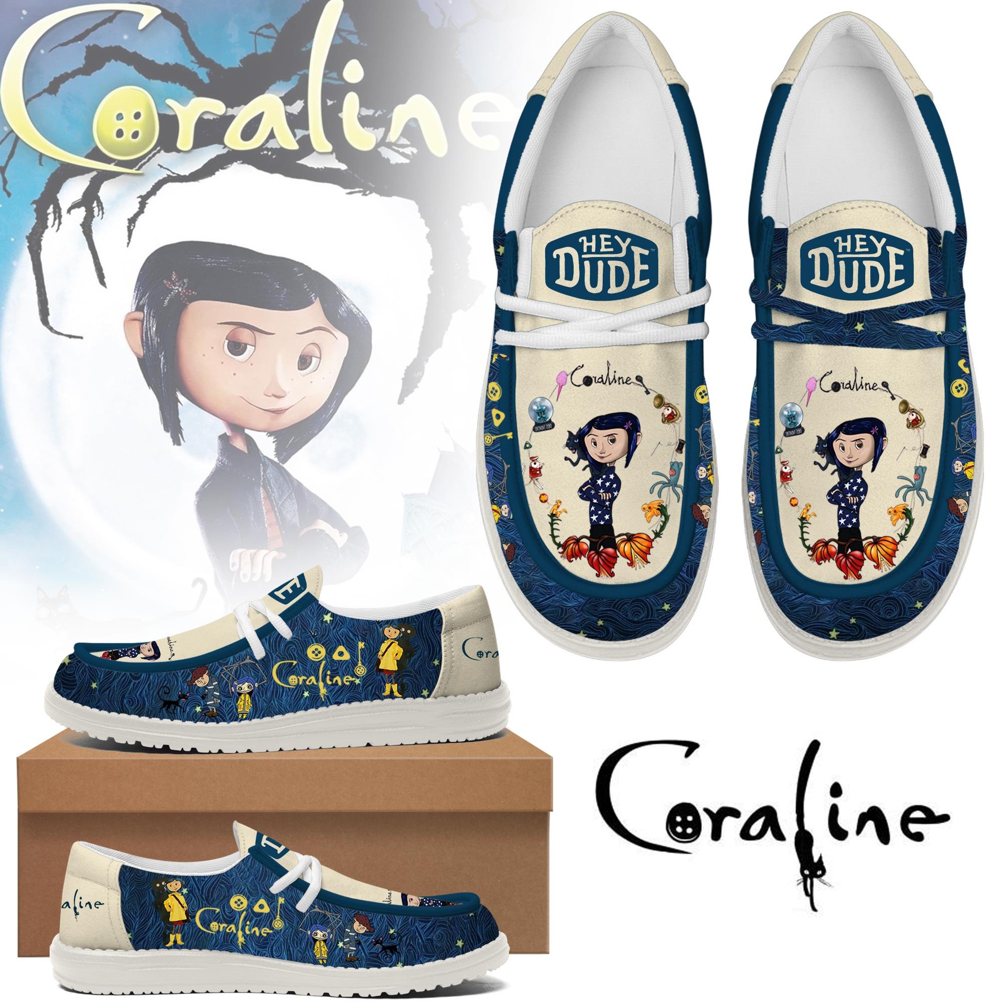 JWFancy Coraline Jones Hey Dude Shoes Wally Men’s Lace Up Loafers Comfortable For Men And Women