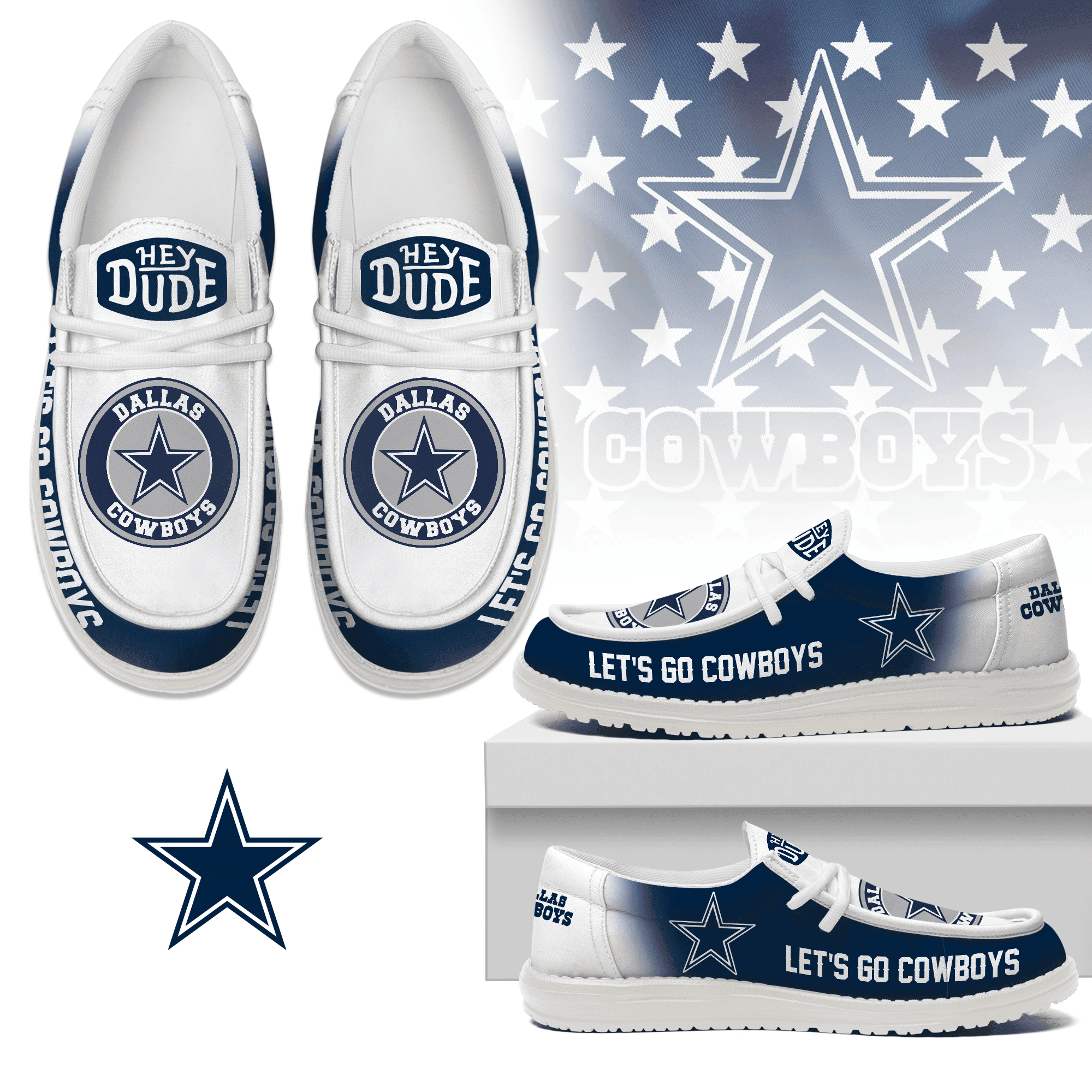 JWFancy Dallas Cowboys Hey Dude Shoes Wally Men’s Lace Up Loafers Comfortable For Men And Women