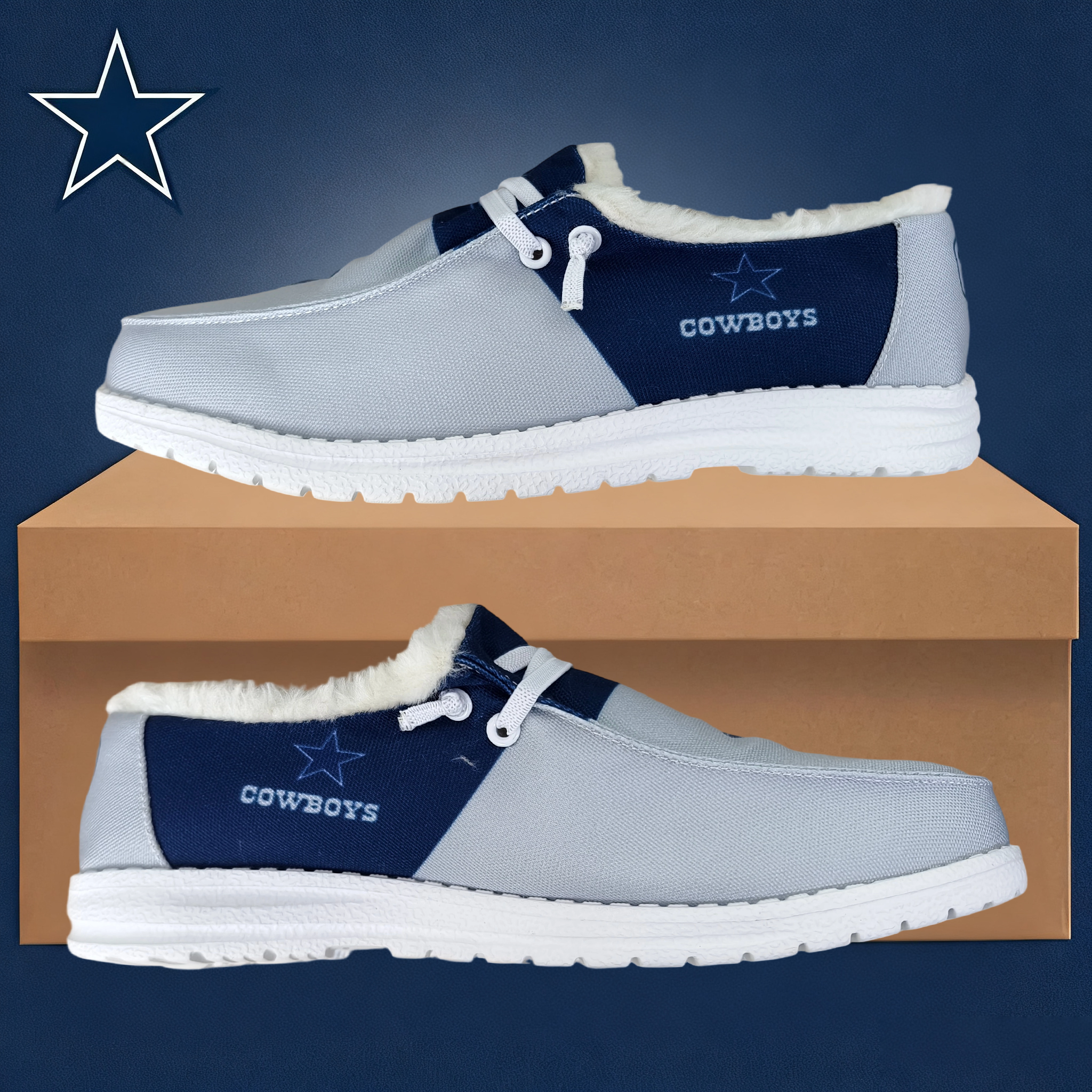 JWFancy Dallas Cowboys Hey Dude Shoes Wally Men’s Lace Up Loafers Comfortable For Men And Women