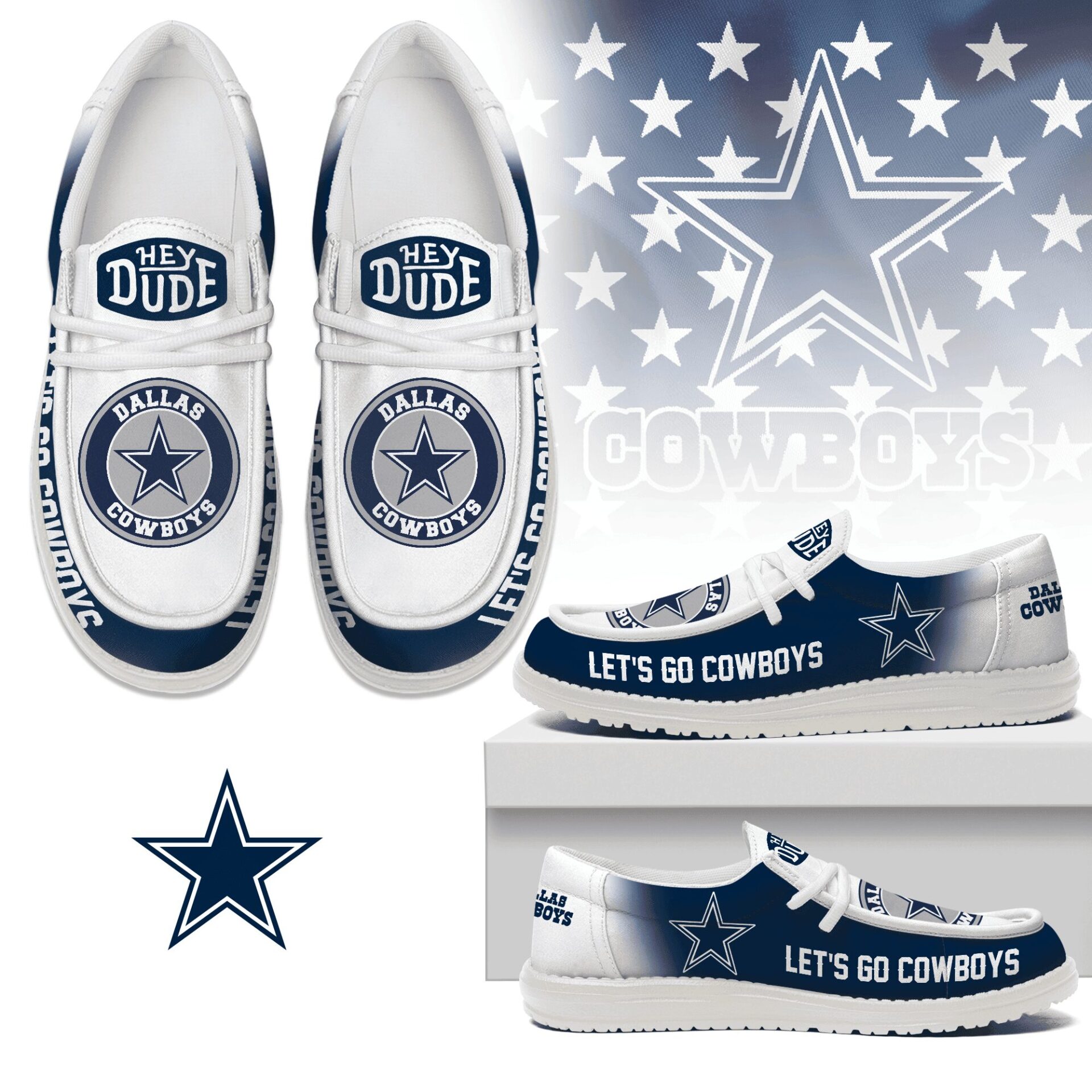 JWFancy Dallas Cowboys Hey Dude Shoes Wally Men’s Lace Up Loafers Comfortable For Men And Women
