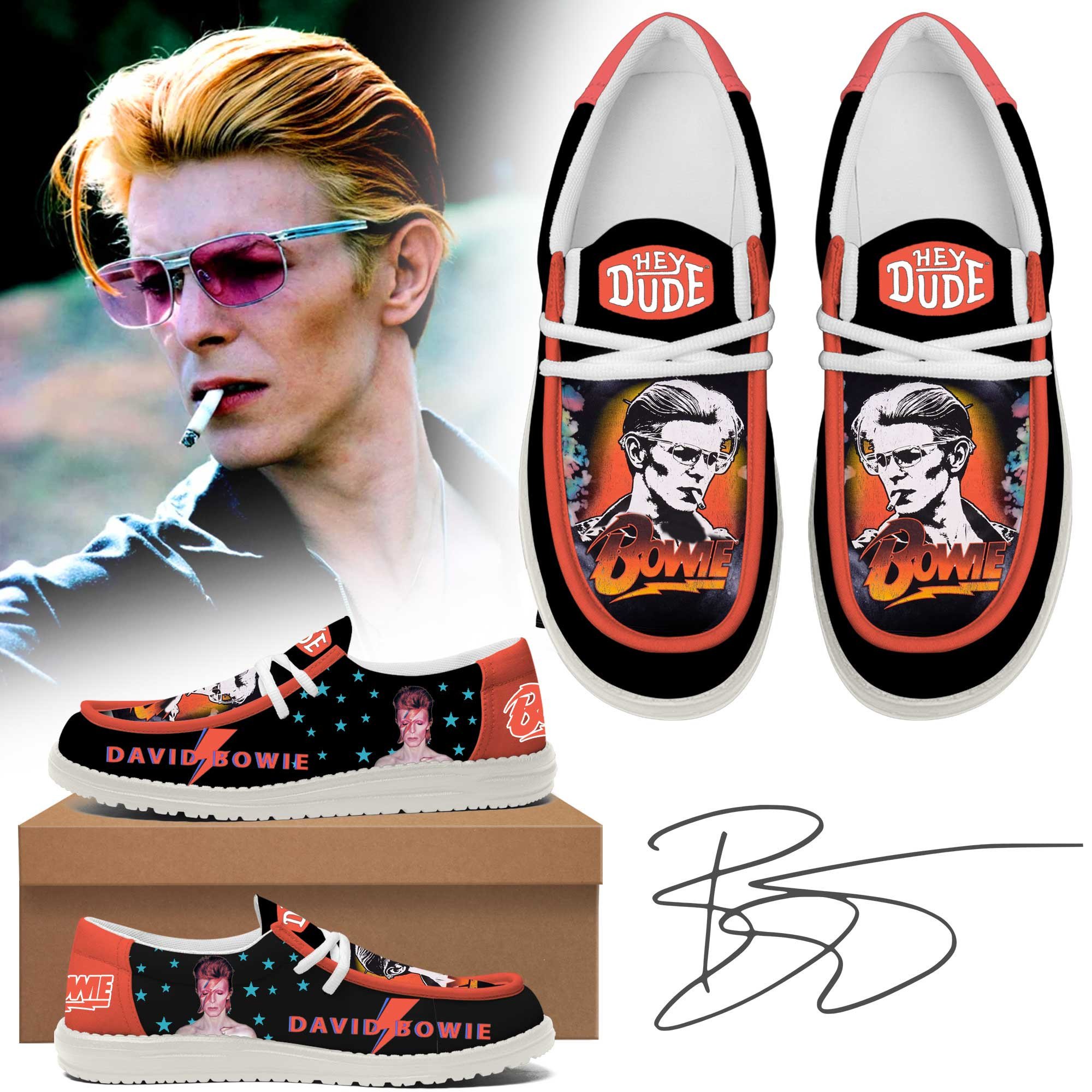 JWFancy David Bowie Hey Dude Shoes Wally Men’s Lace Up Loafers Comfortable For Men And Women