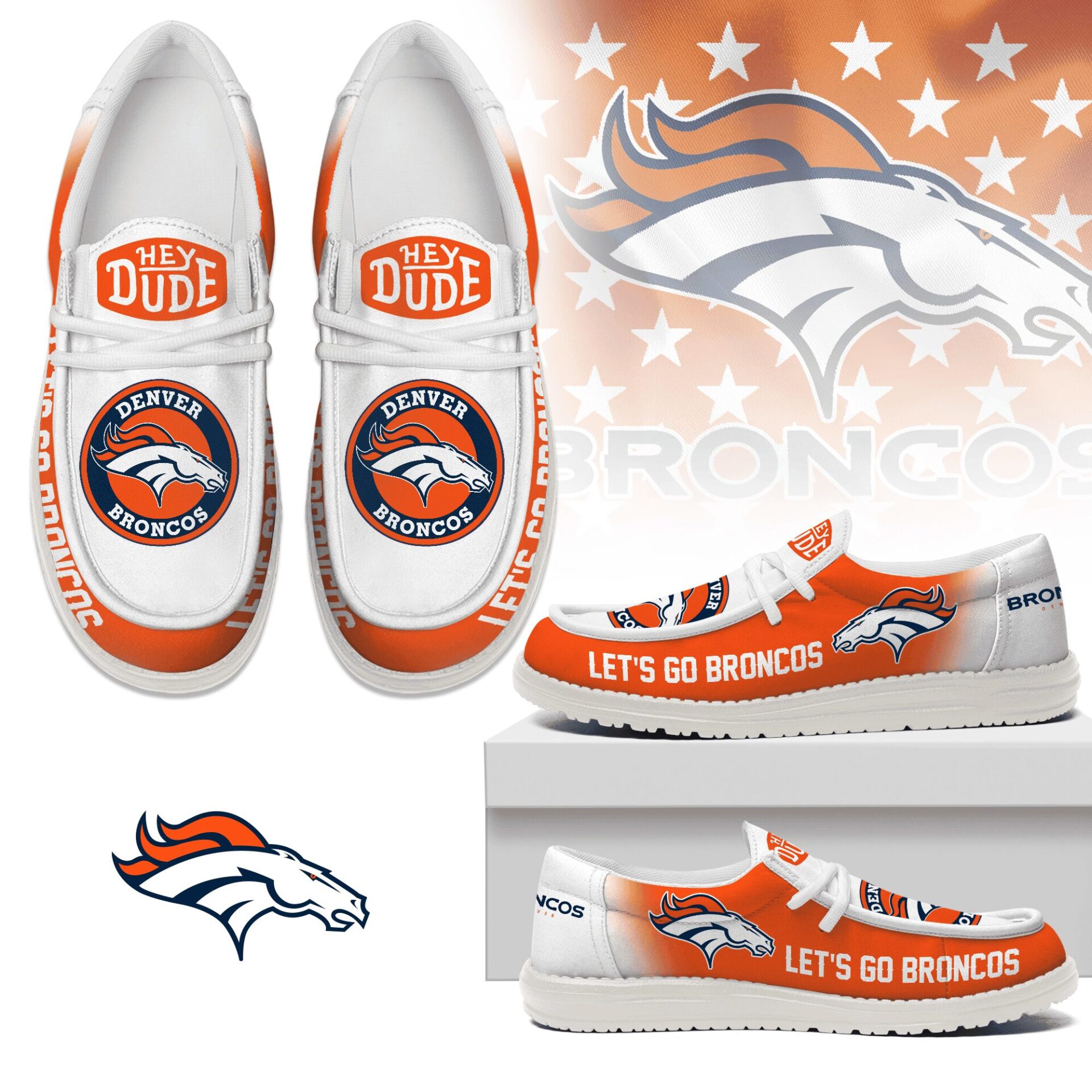 JWFancy Denver Broncos Hey Dude Shoes Wally Men’s Lace Up Loafers Comfortable For Men And Women