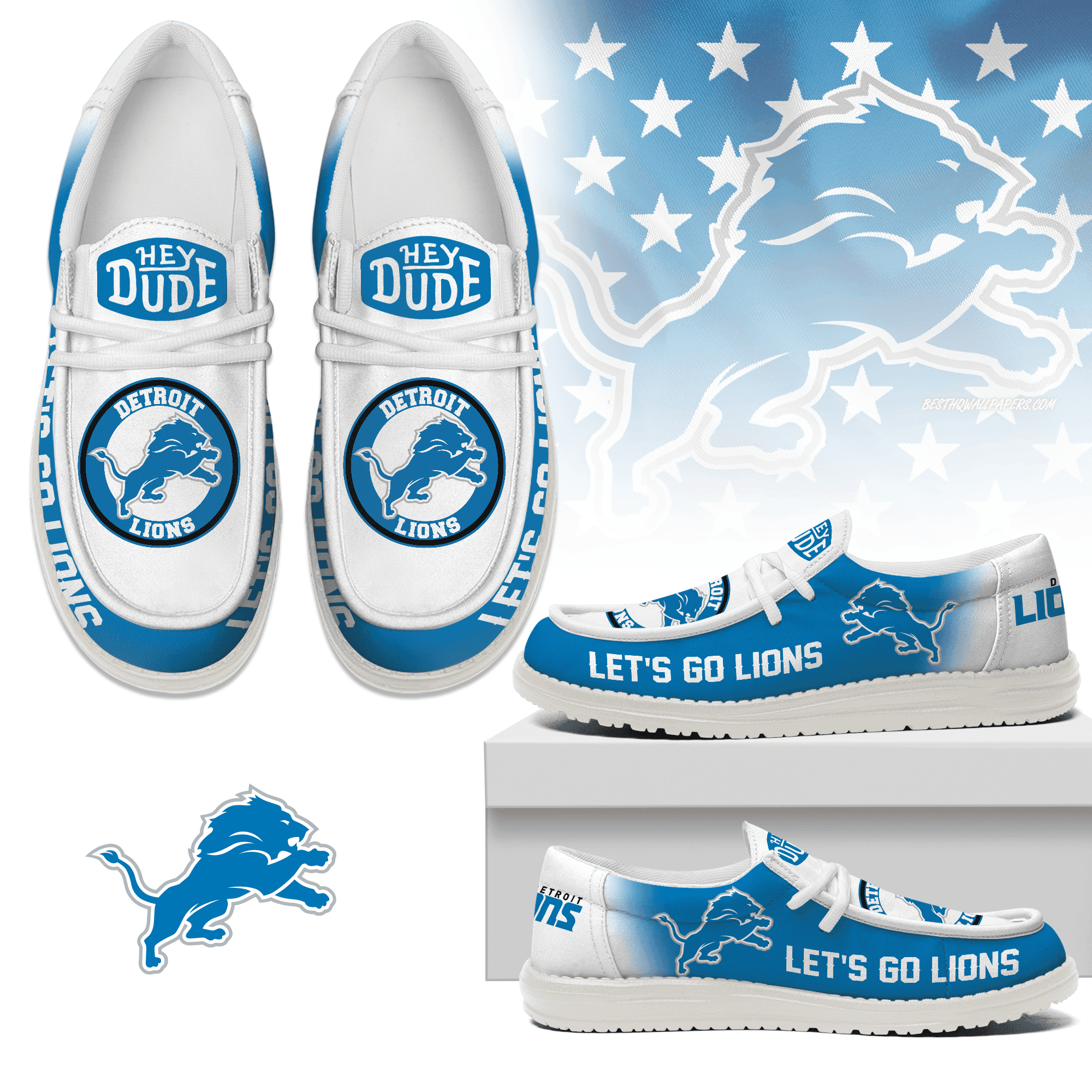JWFancy Detroit Lions Hey Dude Shoes Wally Men’s Lace Up Loafers Comfortable For Men And Women