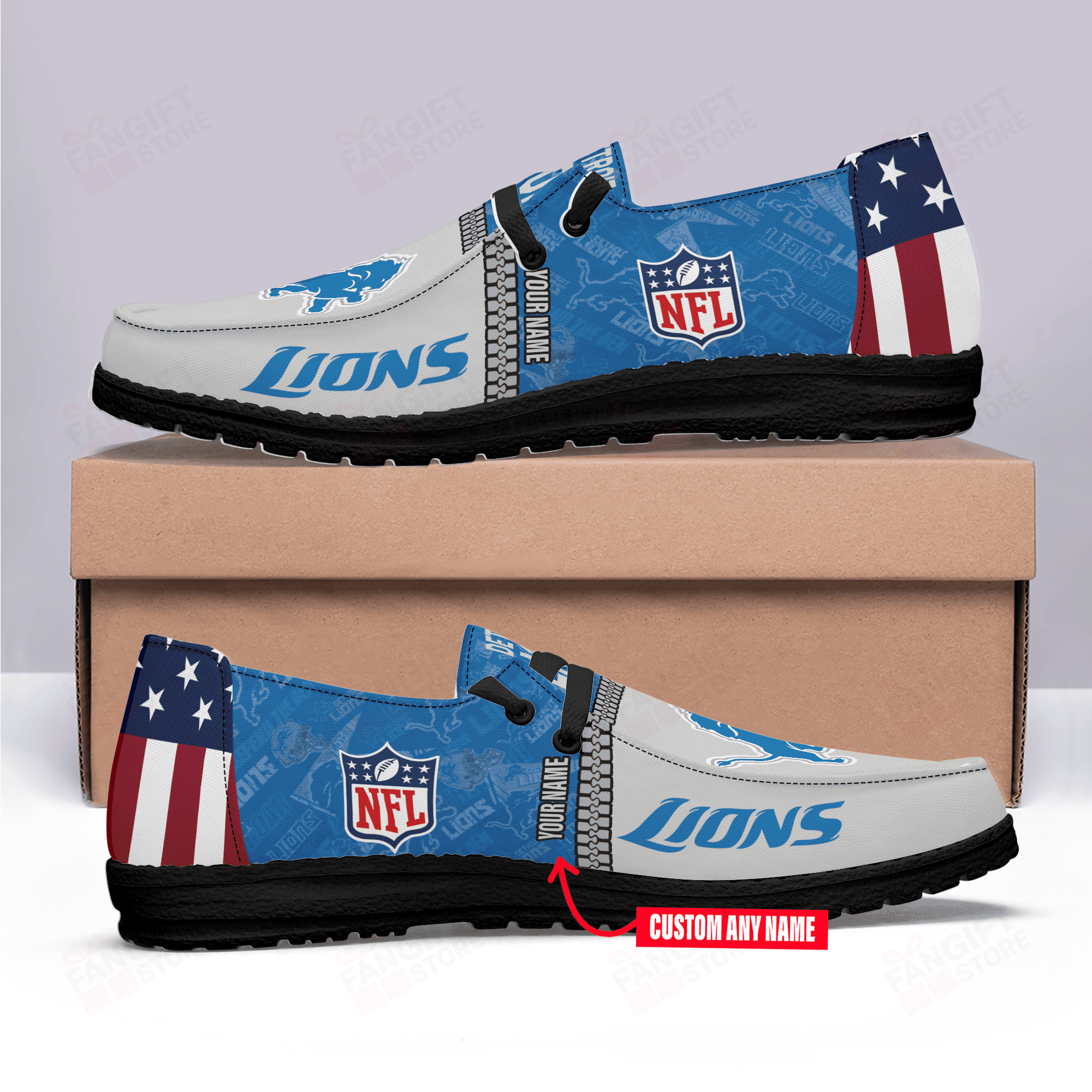 JWFancy Detroit Lions Hey Dude Shoes Wally Men’s Lace Up Loafers Comfortable For Men And Women